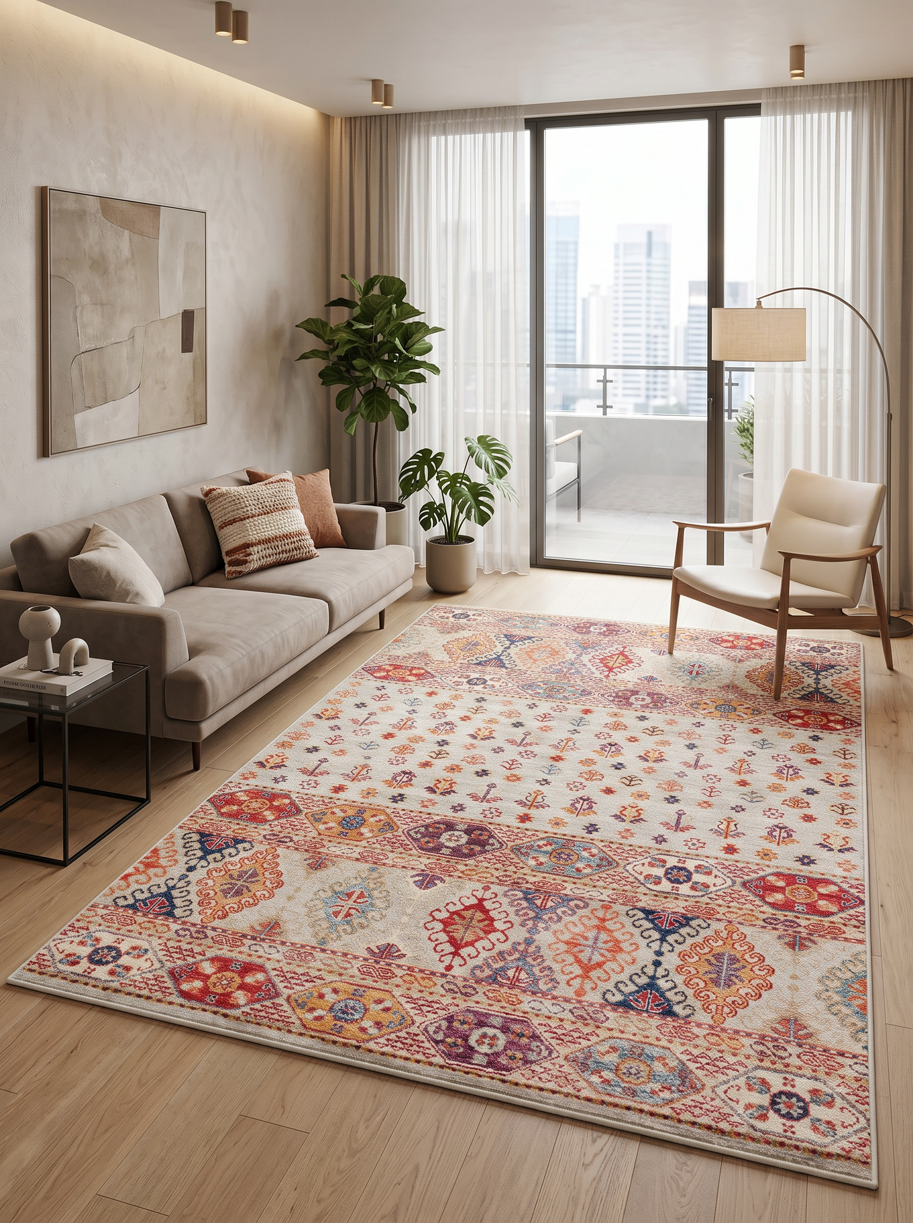 yıkanabilir kaymaz taban şönil dokuma halı 200x250 (5 m²) krem; renkli