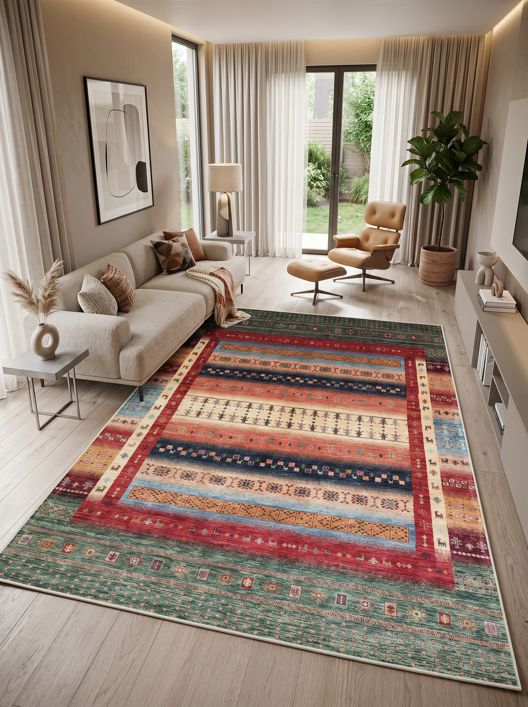 yıkanabilir kaymaz taban şönil dokuma halı 200x250 (5 m²) yesil; kirmizi; renkli