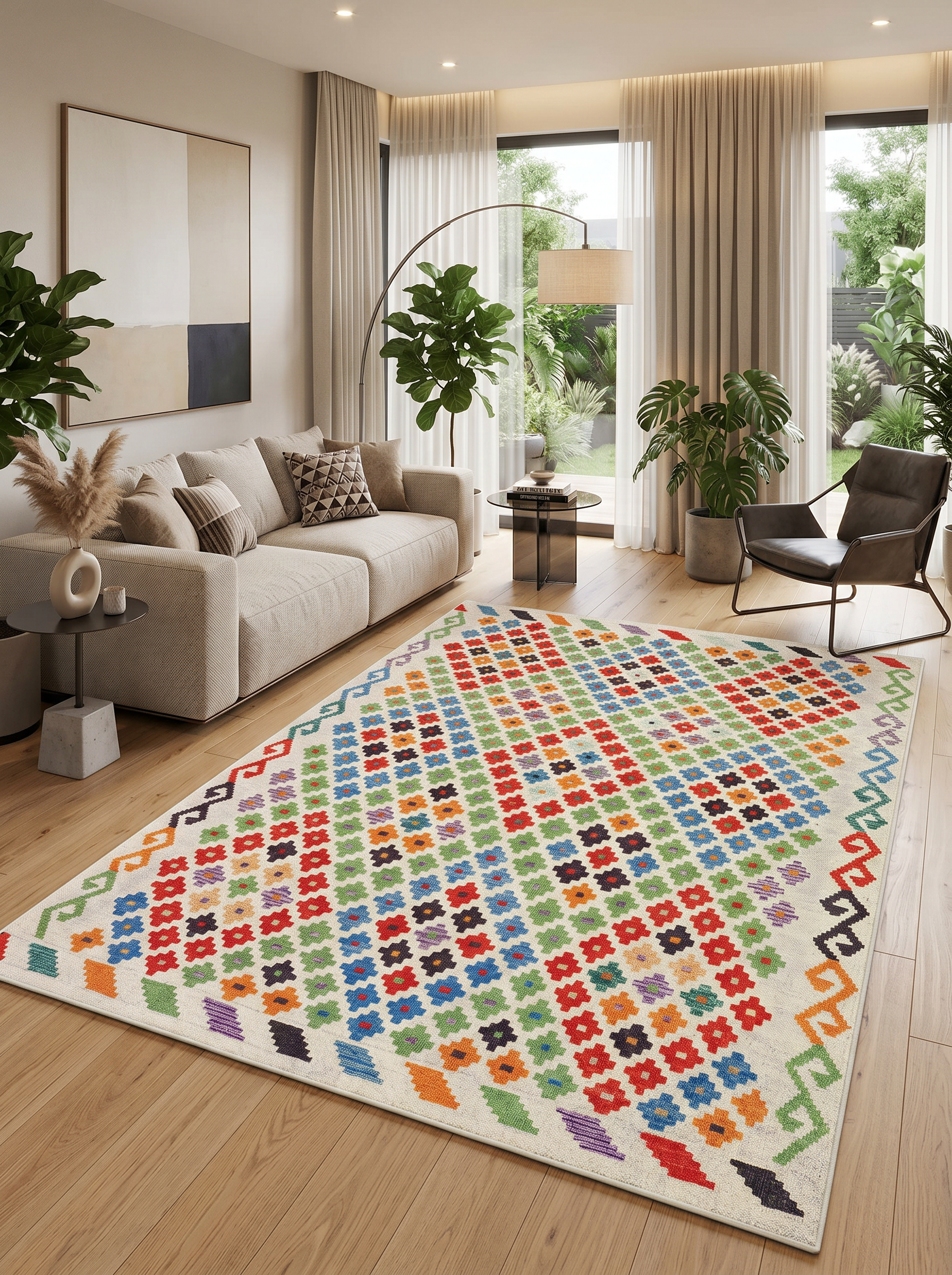 yıkanabilir kaymaz taban şönil dokuma halı 80x200 renkli