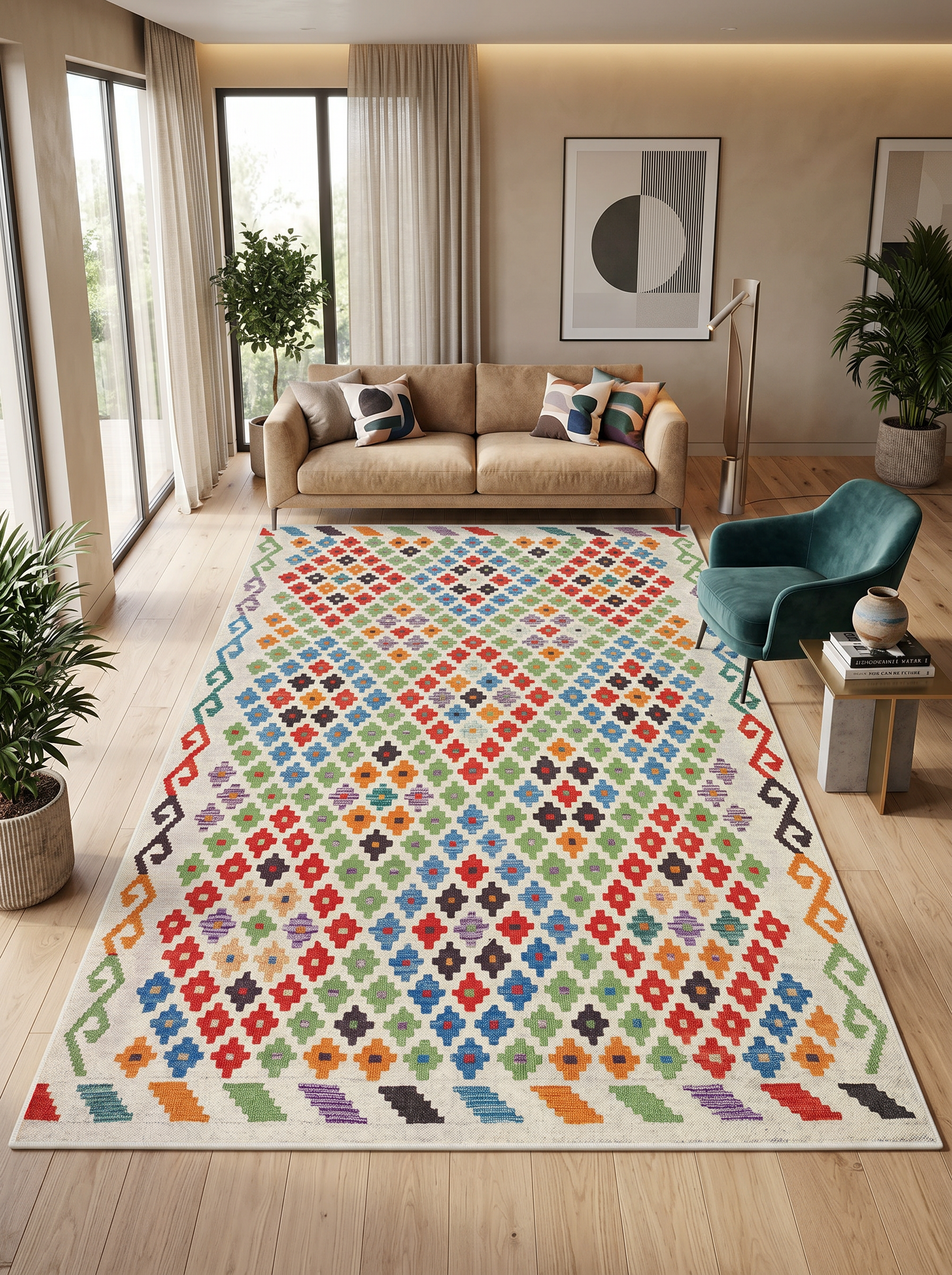 yıkanabilir kaymaz taban şönil dokuma halı 120x180 renkli