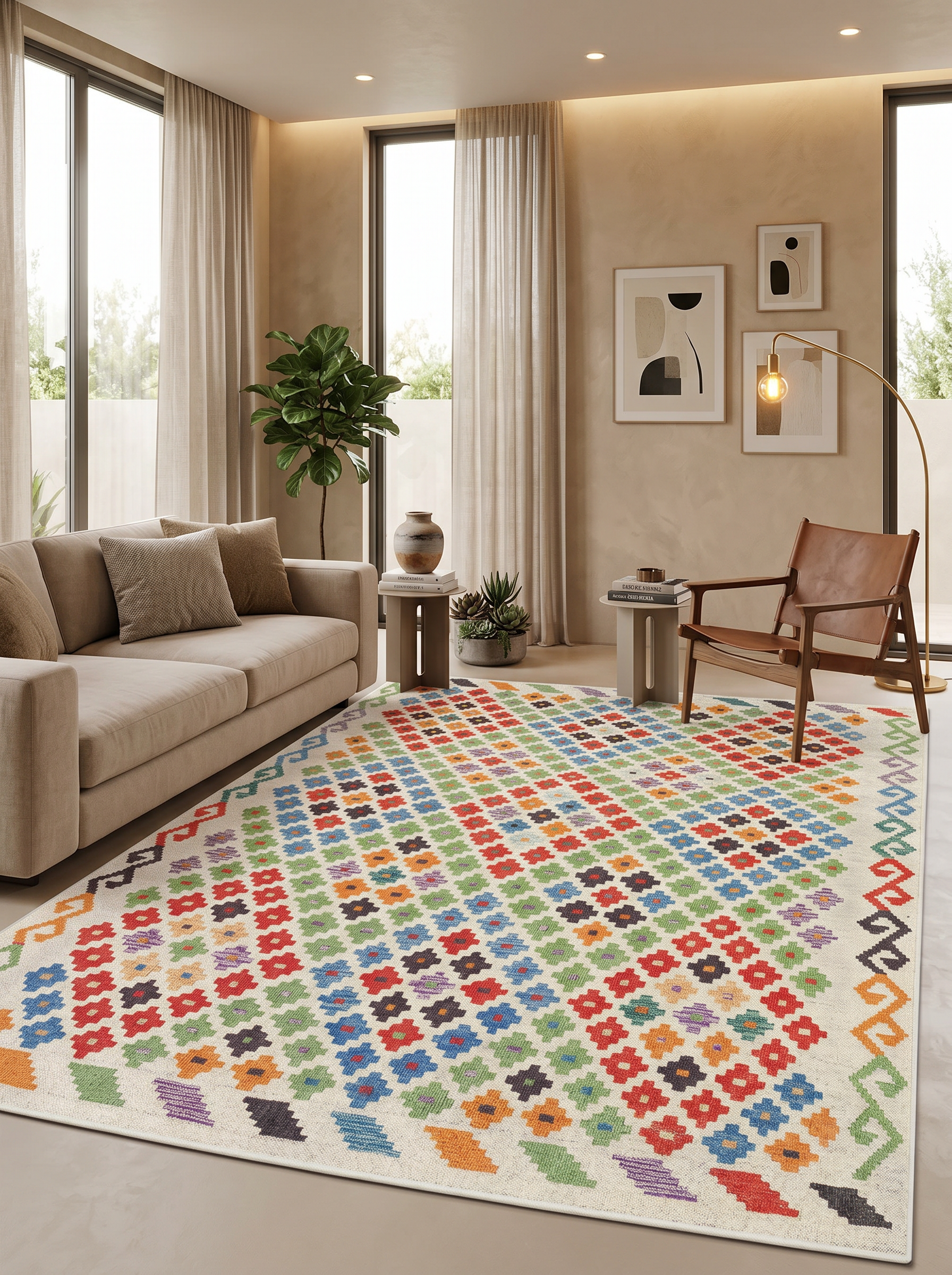yıkanabilir kaymaz taban şönil dokuma halı 200x250 (5 m²) renkli