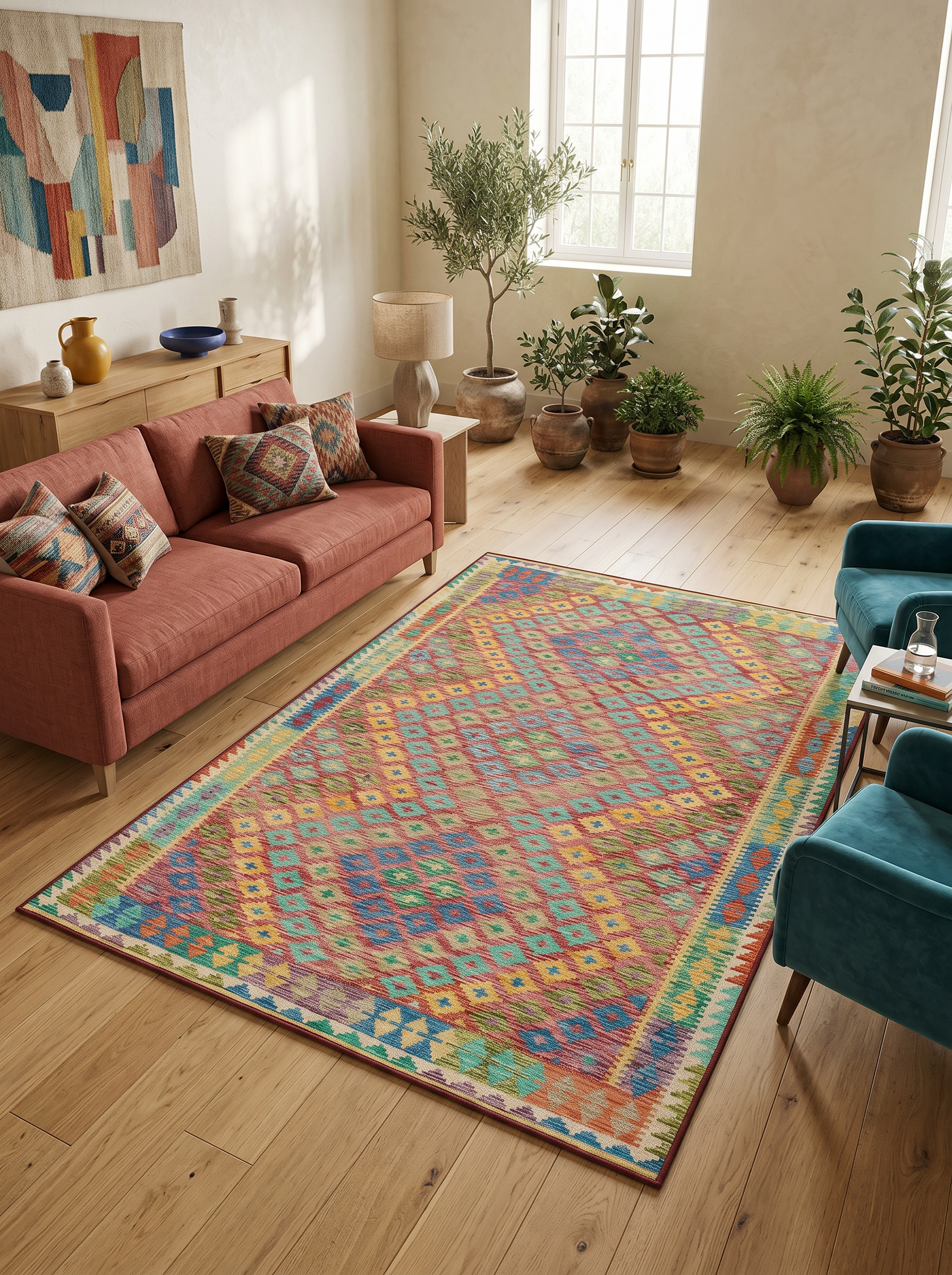 yıkanabilir kaymaz taban şönil dokuma halı 200x250 (5 m²) renkli