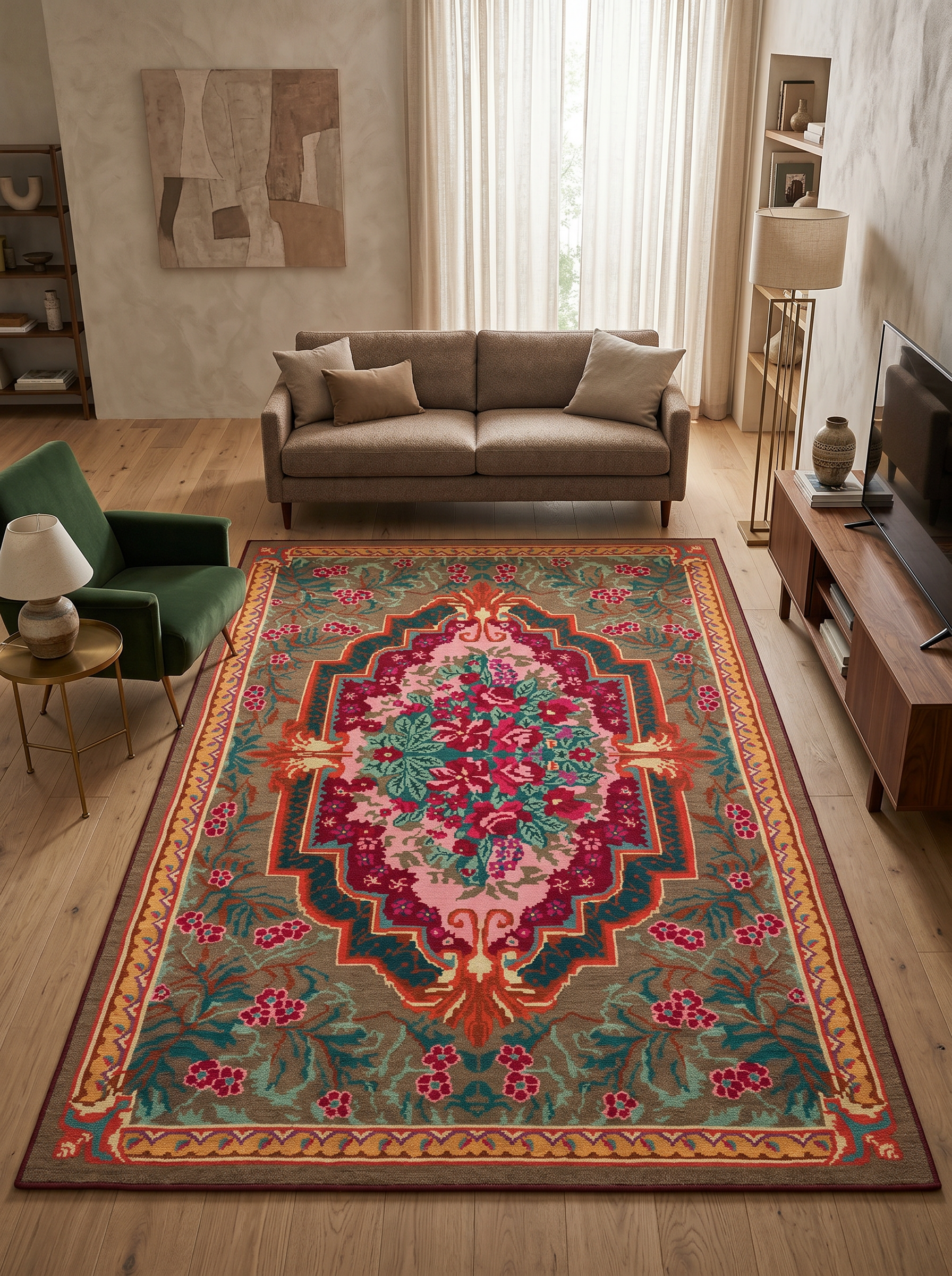 yıkanabilir kaymaz taban şönil dokuma halı 80x150 kahverengi; turuncu; renkli