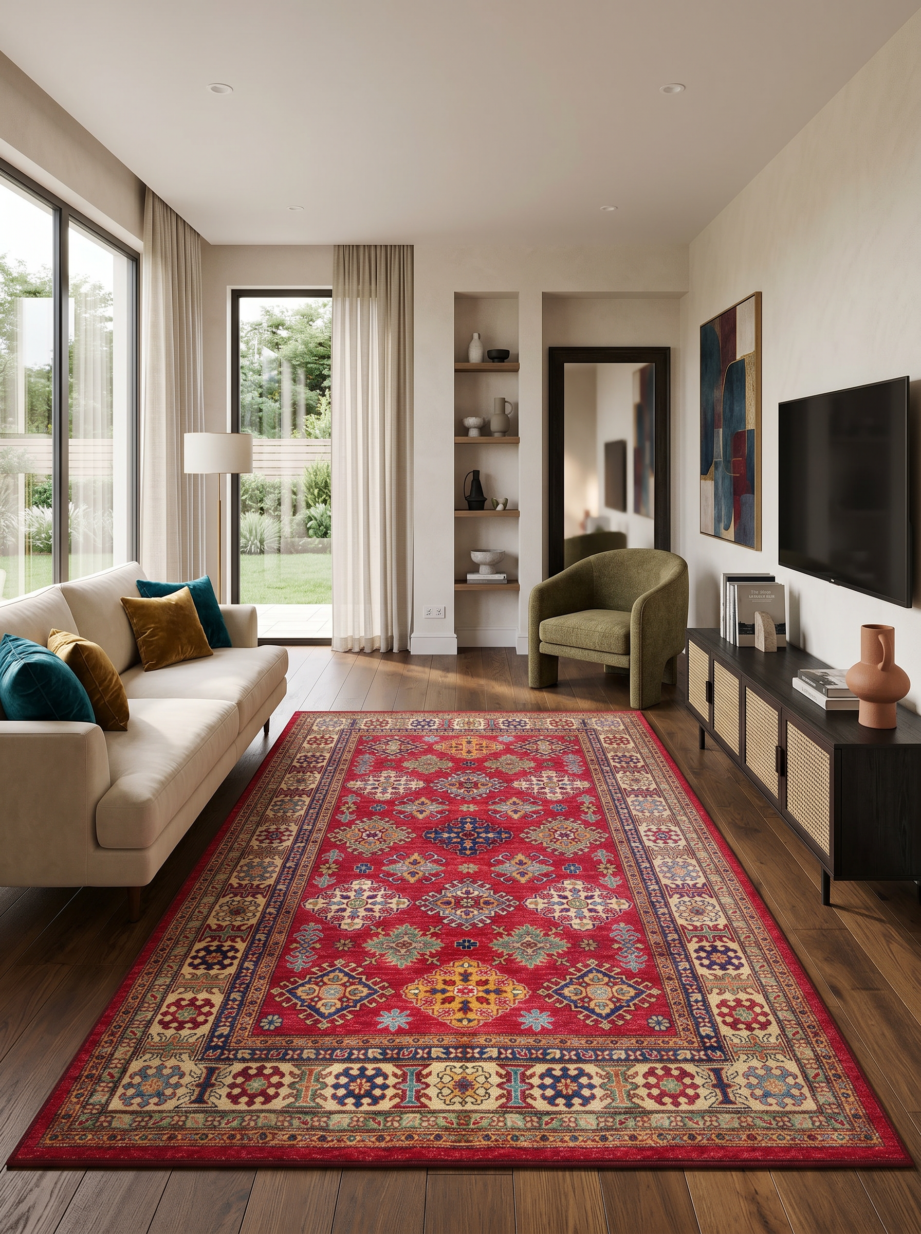 yıkanabilir kaymaz taban şönil dokuma halı 200x250 (5 m²) kirmizi; renkli