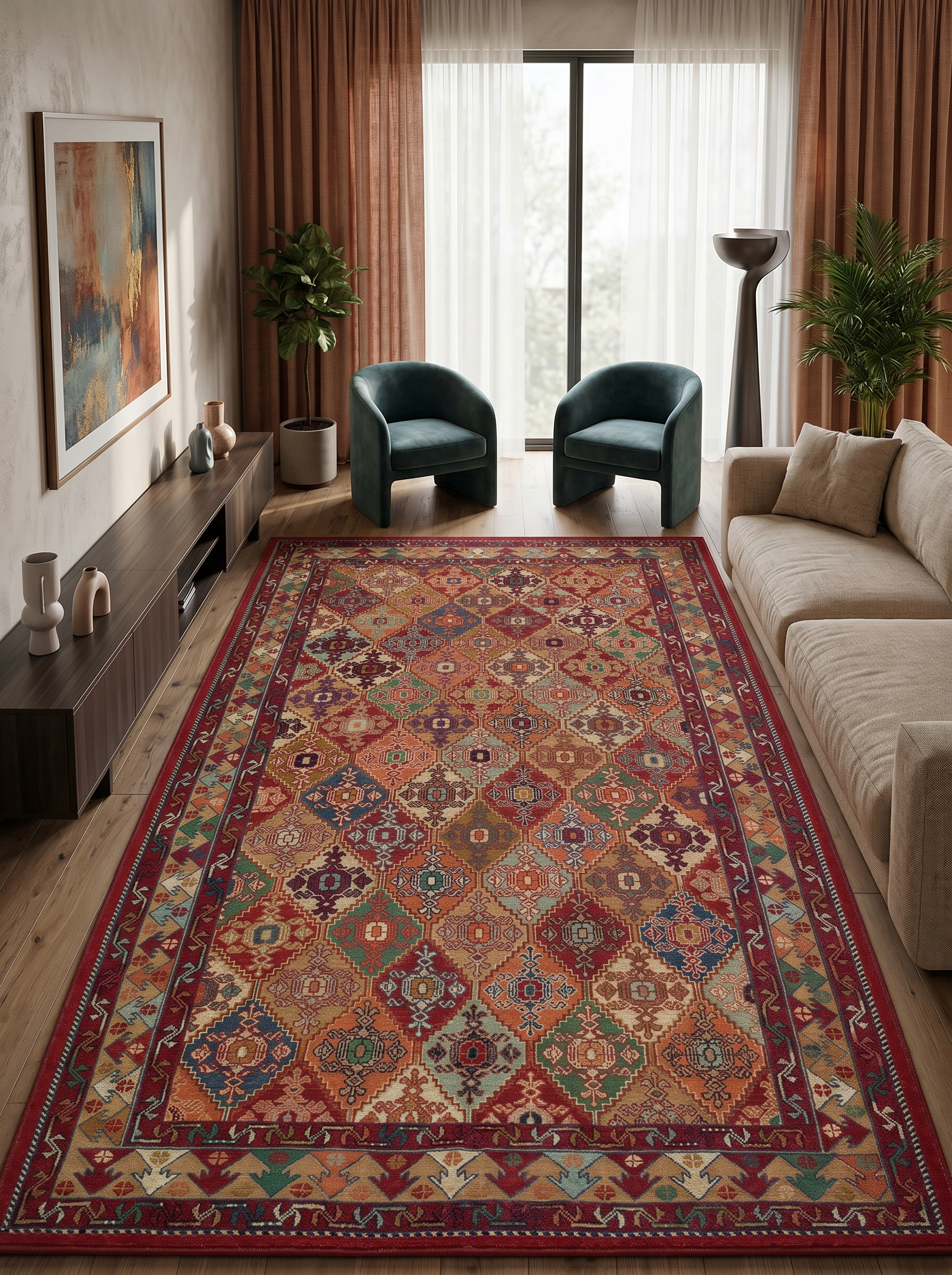 yıkanabilir kaymaz taban şönil dokuma halı 160x230 (4 m²) kirmizi; renkli
