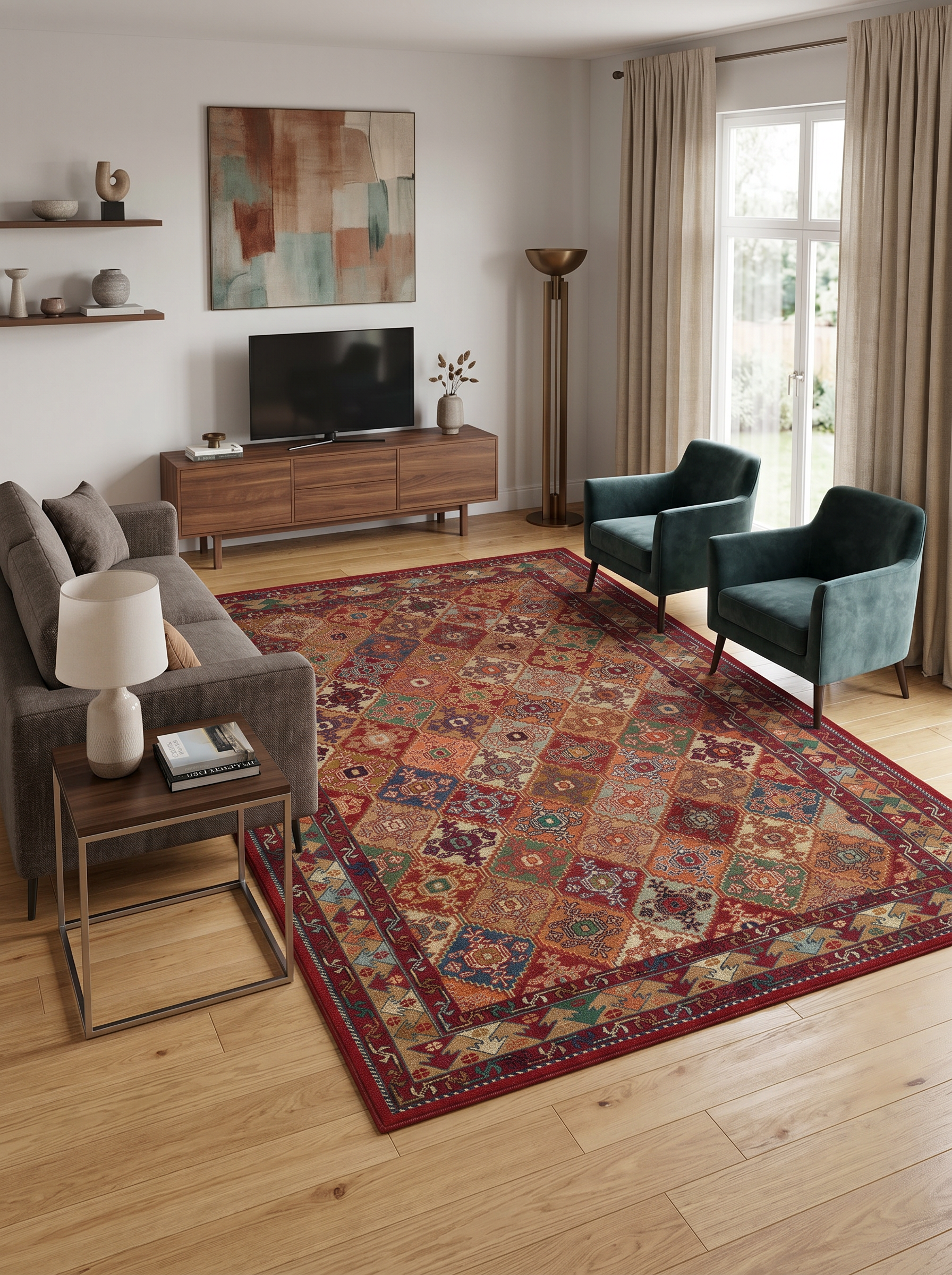 yıkanabilir kaymaz taban şönil dokuma halı 200x250 (5 m²) kirmizi; renkli