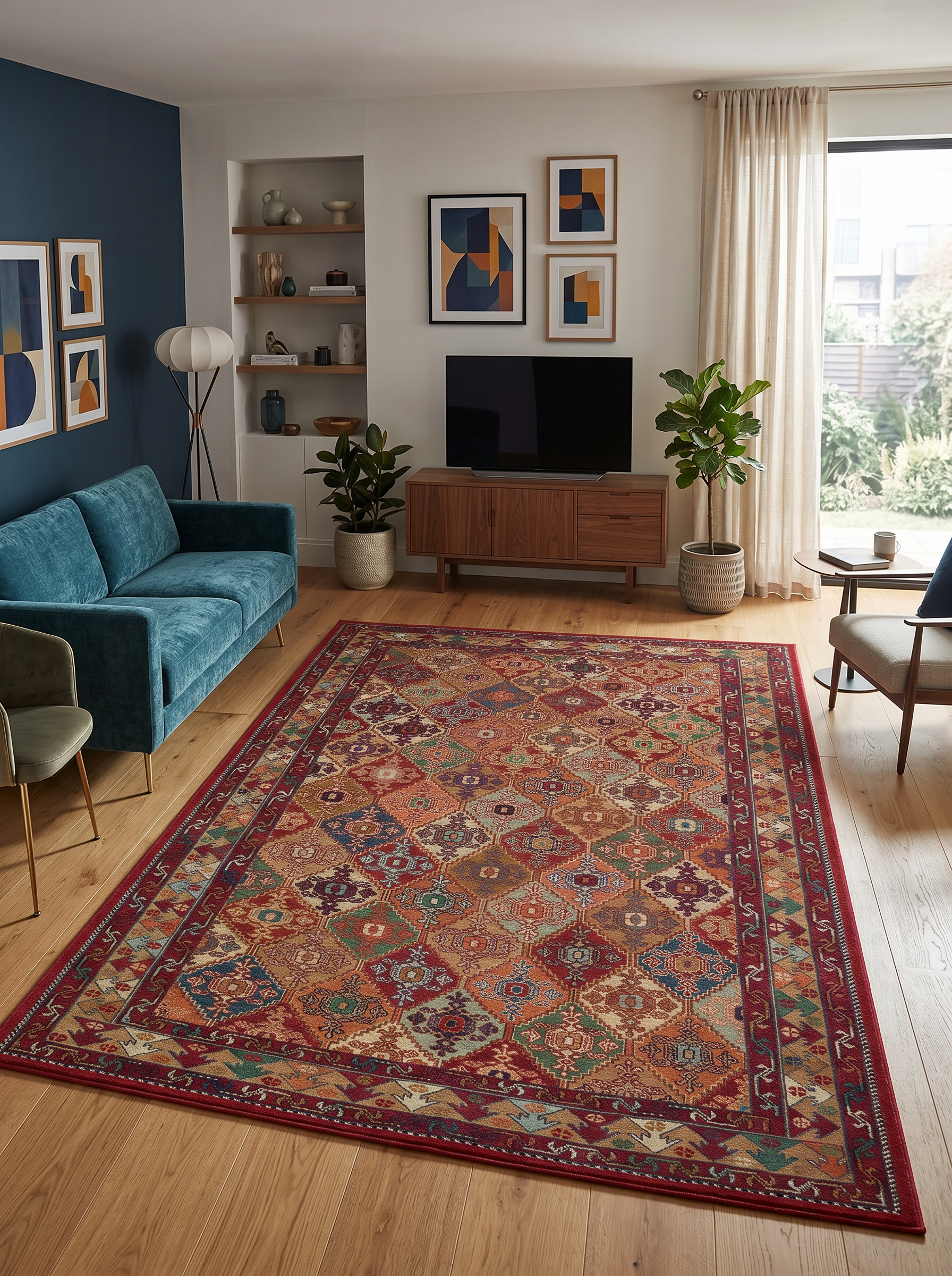 yıkanabilir kaymaz taban şönil dokuma halı 200x290 (6 m²) kirmizi; renkli