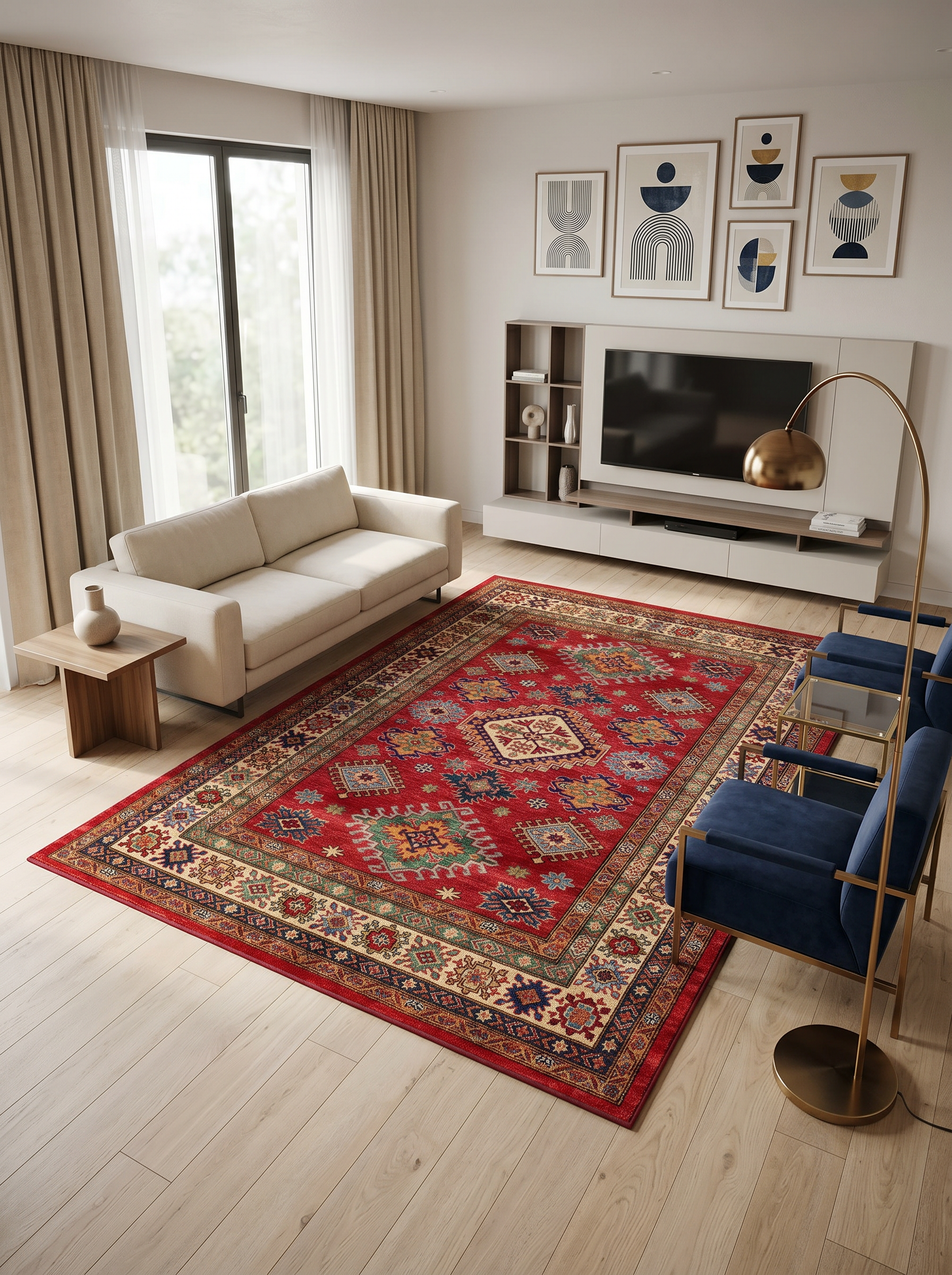 yıkanabilir kaymaz taban şönil dokuma halı 160x230 (4 m²) kirmizi; renkli
