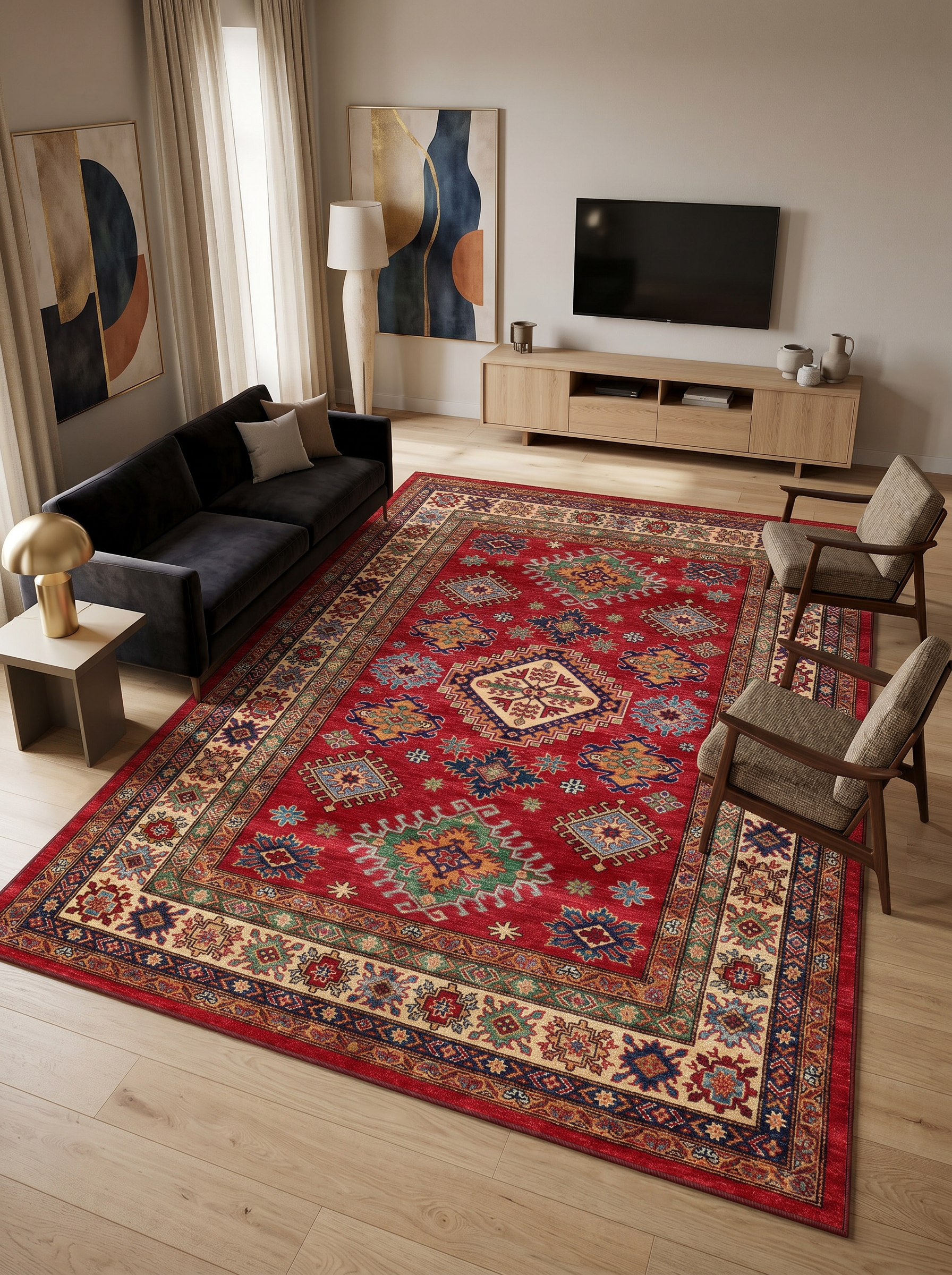yıkanabilir kaymaz taban şönil dokuma halı 200x250 (5 m²) kirmizi; renkli