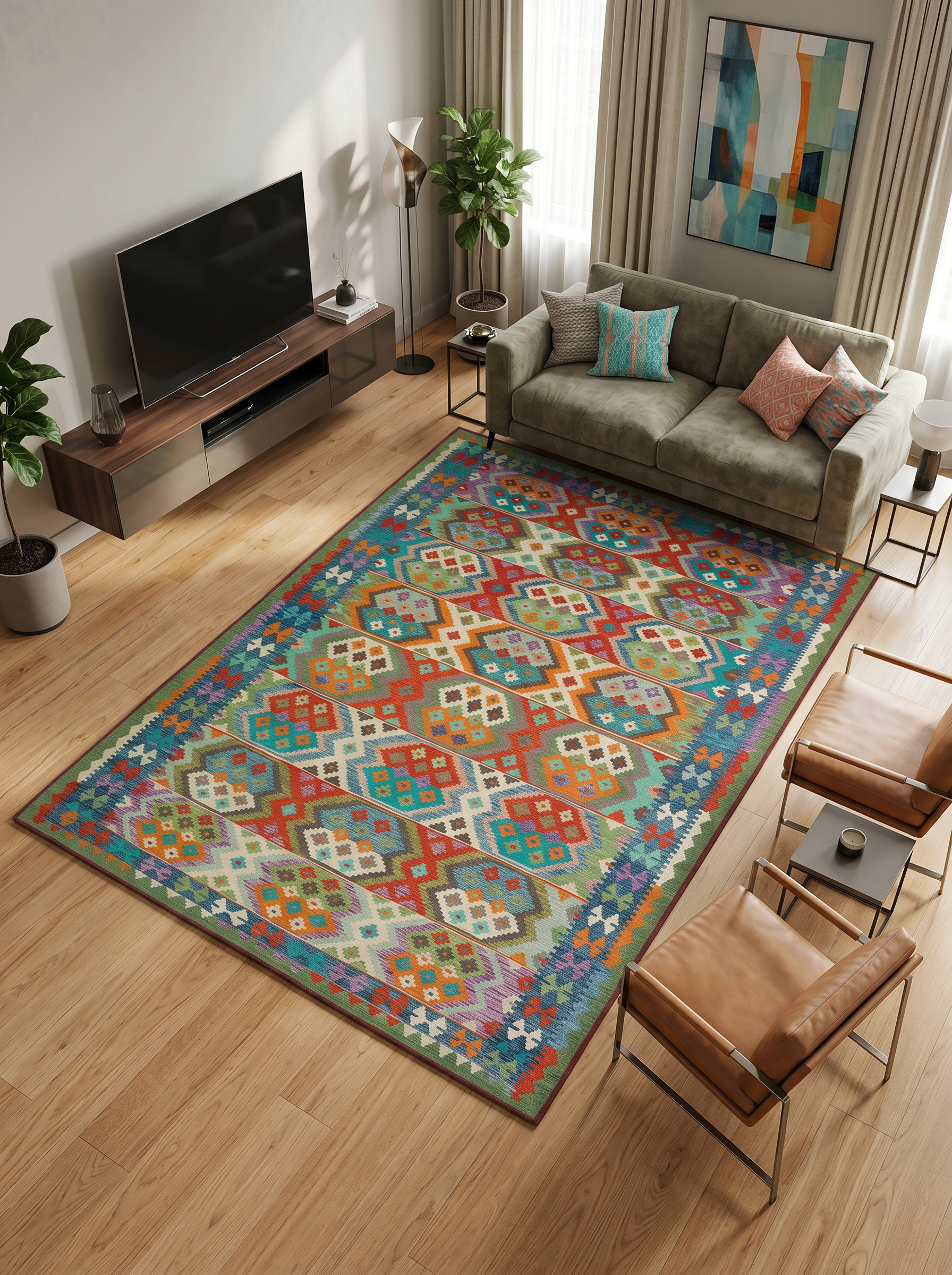 yıkanabilir kaymaz taban şönil dokuma halı 200x250 (5 m²) renkli