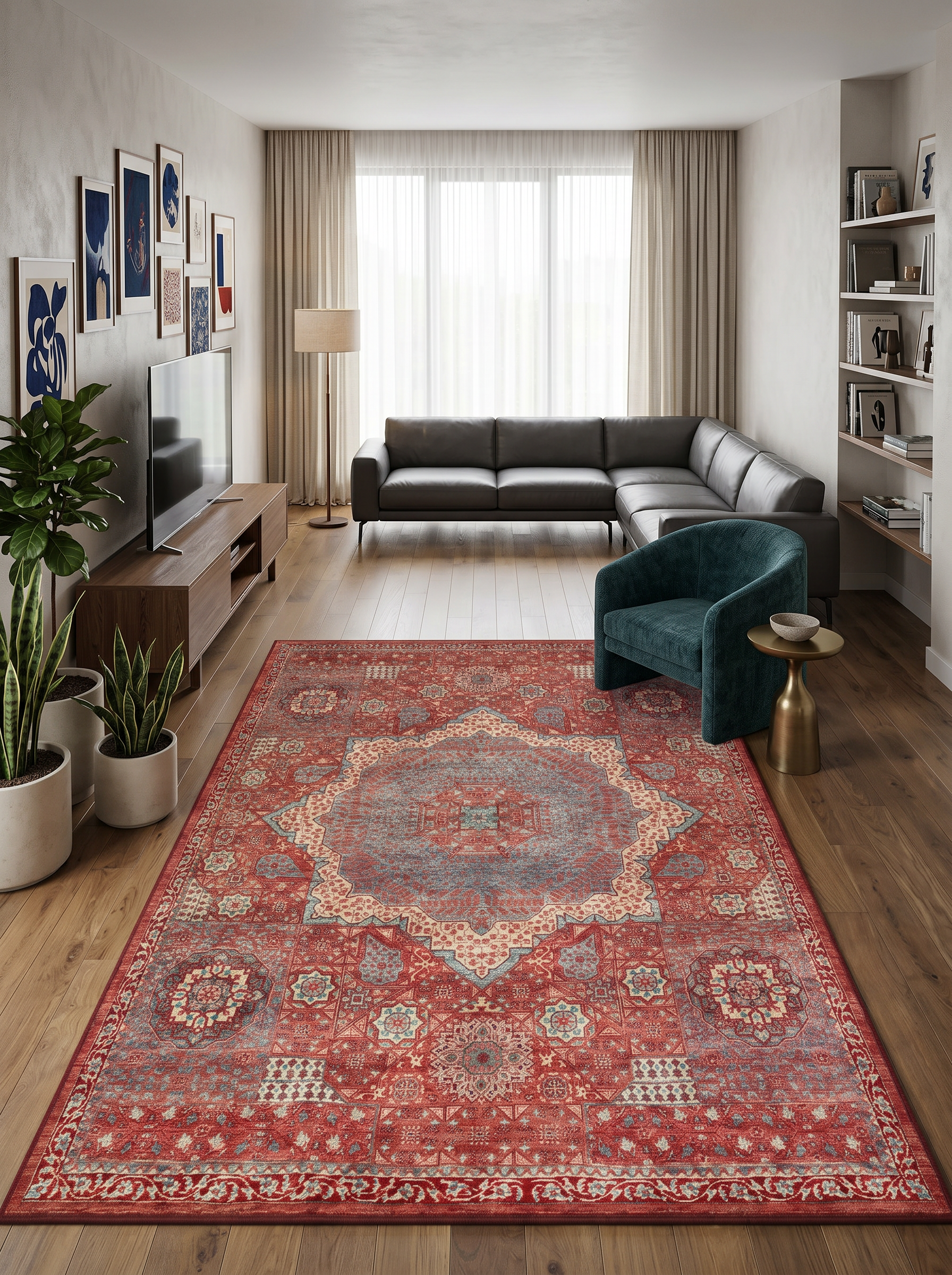 yıkanabilir kaymaz taban şönil dokuma halı 120x180 kirmizi; renkli