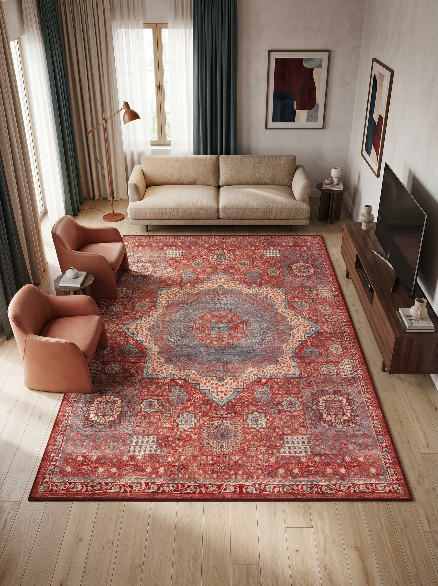 yıkanabilir kaymaz taban şönil dokuma halı 160x230 (4 m²) kirmizi; renkli