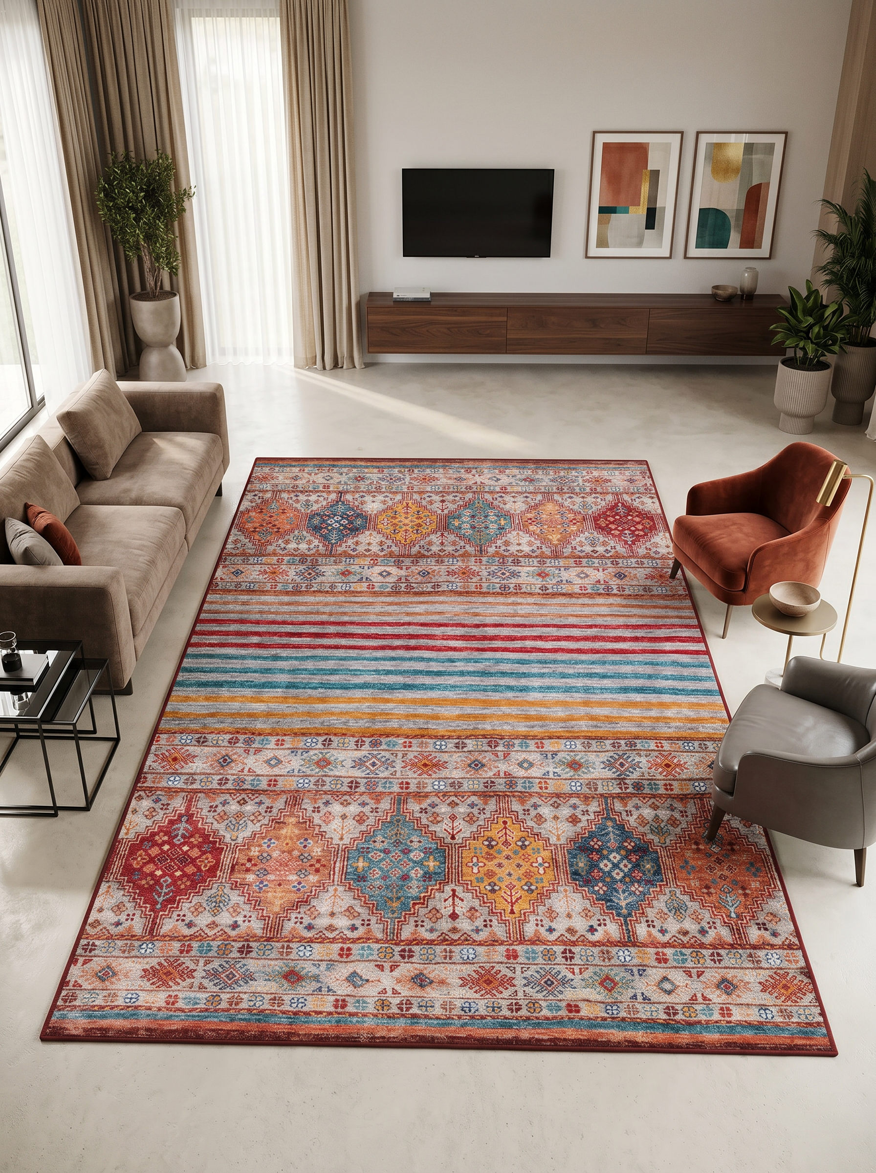 yıkanabilir kaymaz taban şönil dokuma halı 80x200 kirmizi; turuncu; renkli