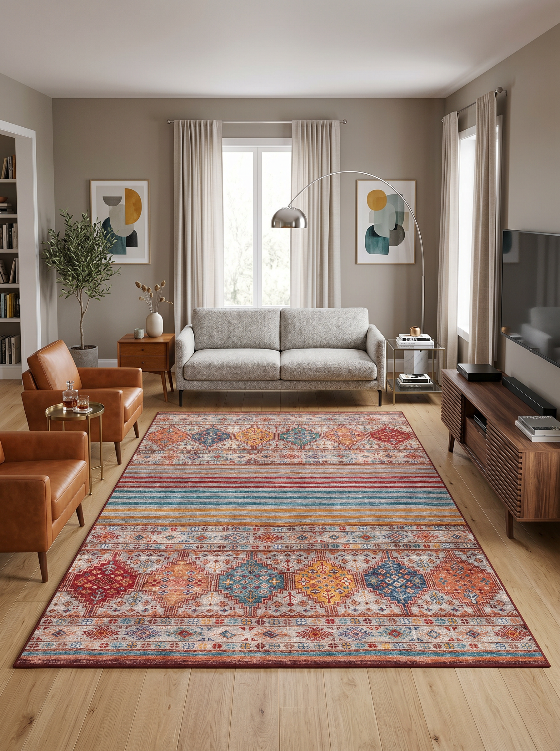 yıkanabilir kaymaz taban şönil dokuma halı 160x230 (4 m²) kirmizi; turuncu; renkli