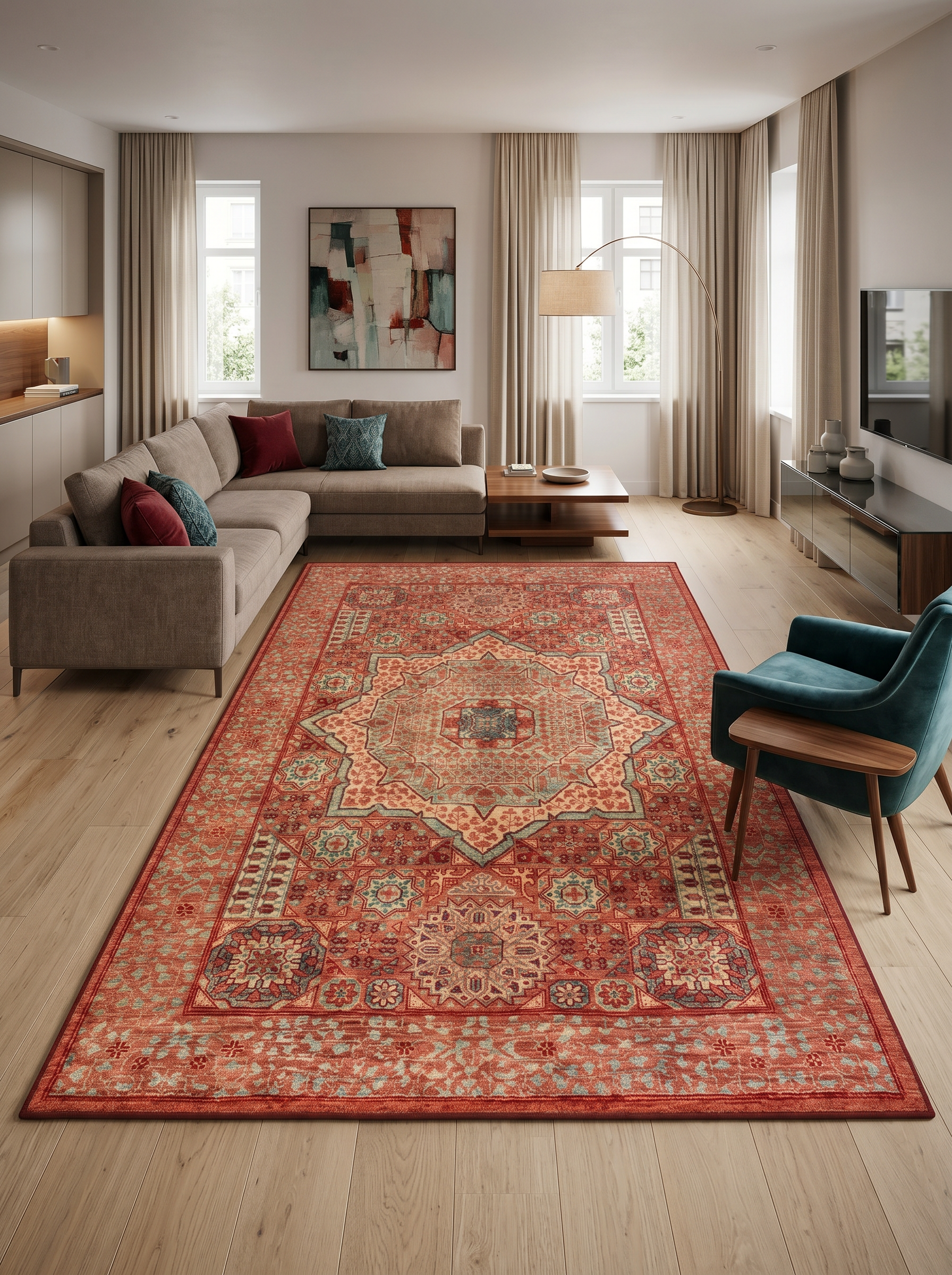 yıkanabilir kaymaz taban şönil dokuma halı 80x200 kirmizi; turuncu; renkli