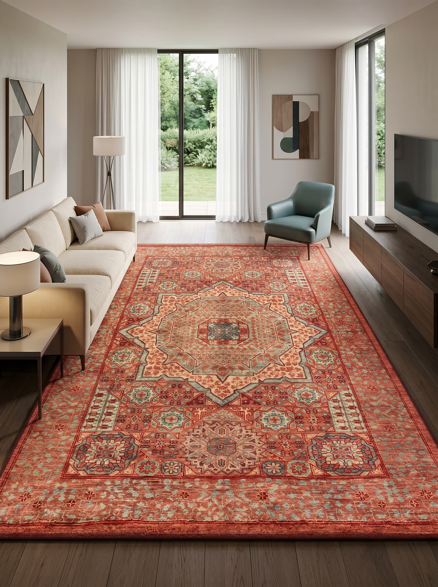 yıkanabilir kaymaz taban şönil dokuma halı 200x250 (5 m²) kirmizi; turuncu; renkli