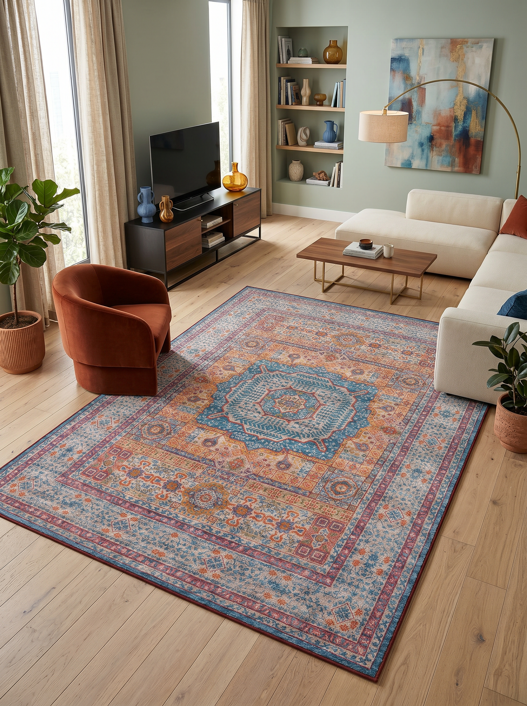 yıkanabilir kaymaz taban şönil dokuma halı 80x200 turuncu; mavi; renkli