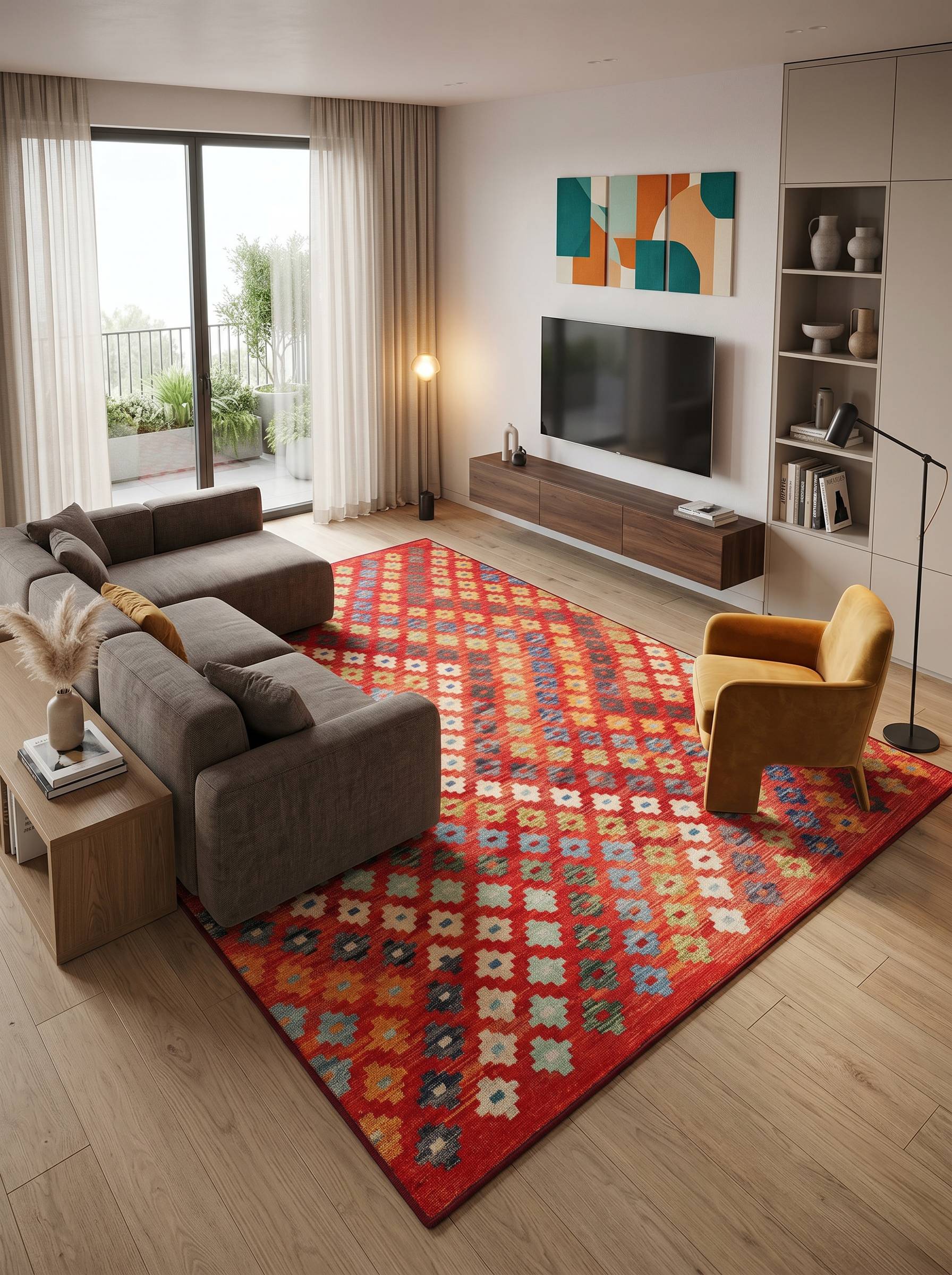yıkanabilir kaymaz taban şönil dokuma halı 160x230 (4 m²) kirmizi; turuncu; renkli
