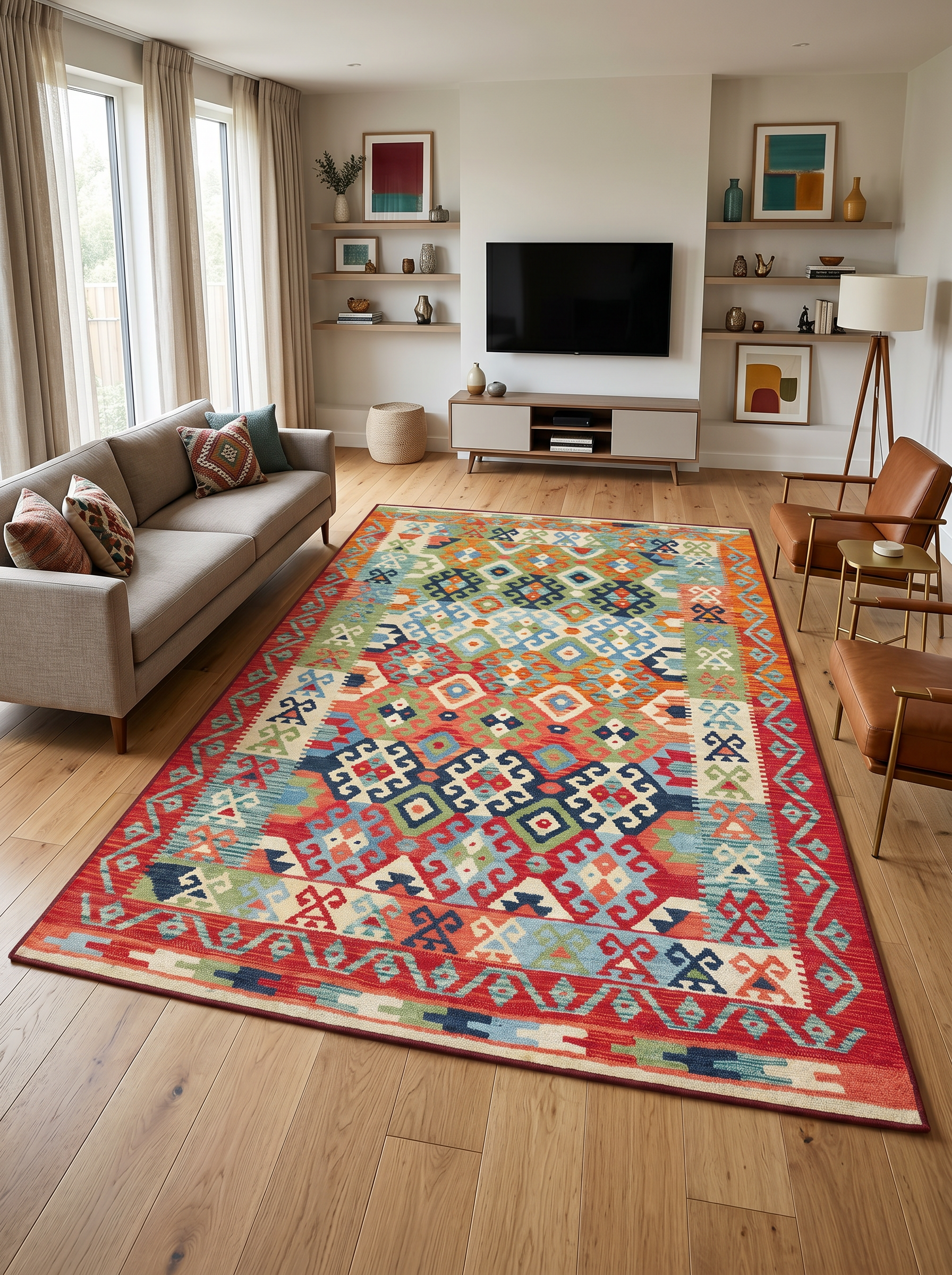yıkanabilir kaymaz taban şönil dokuma halı 160x230 (4 m²) kirmizi; renkli