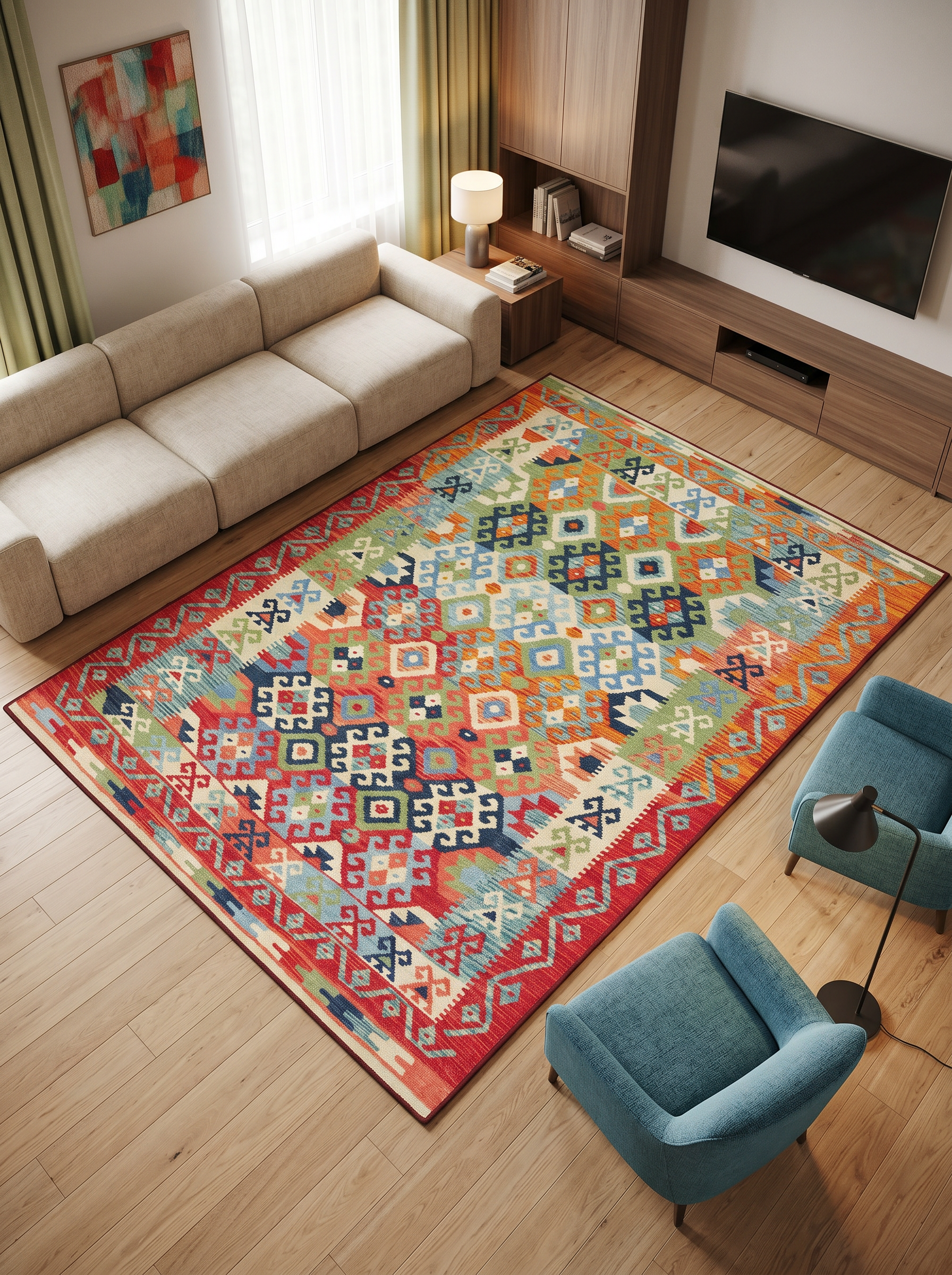 yıkanabilir kaymaz taban şönil dokuma halı 200x250 (5 m²) kirmizi; renkli