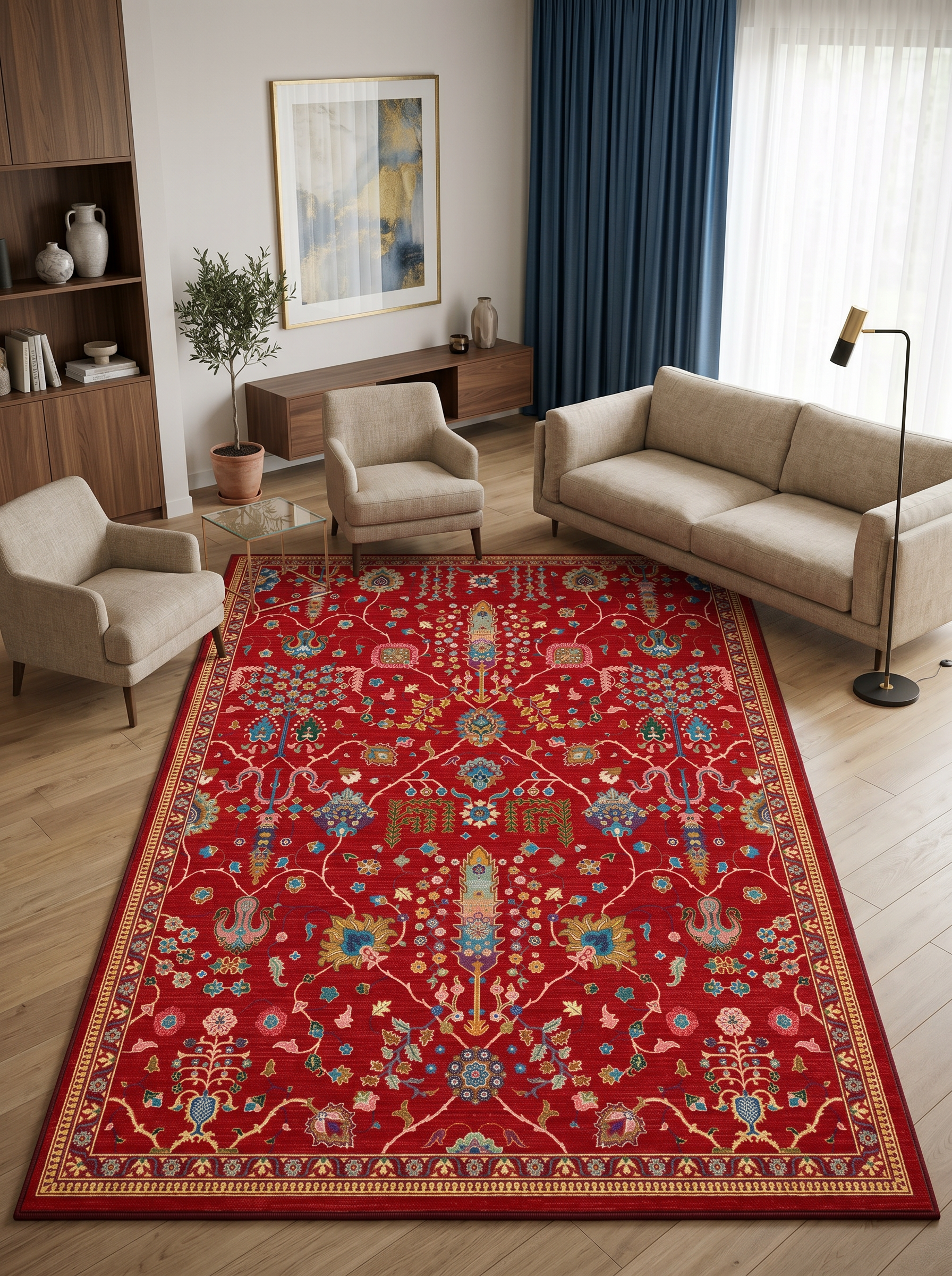 yıkanabilir kaymaz taban şönil dokuma halı 160x230 (4 m²) kirmizi; renkli