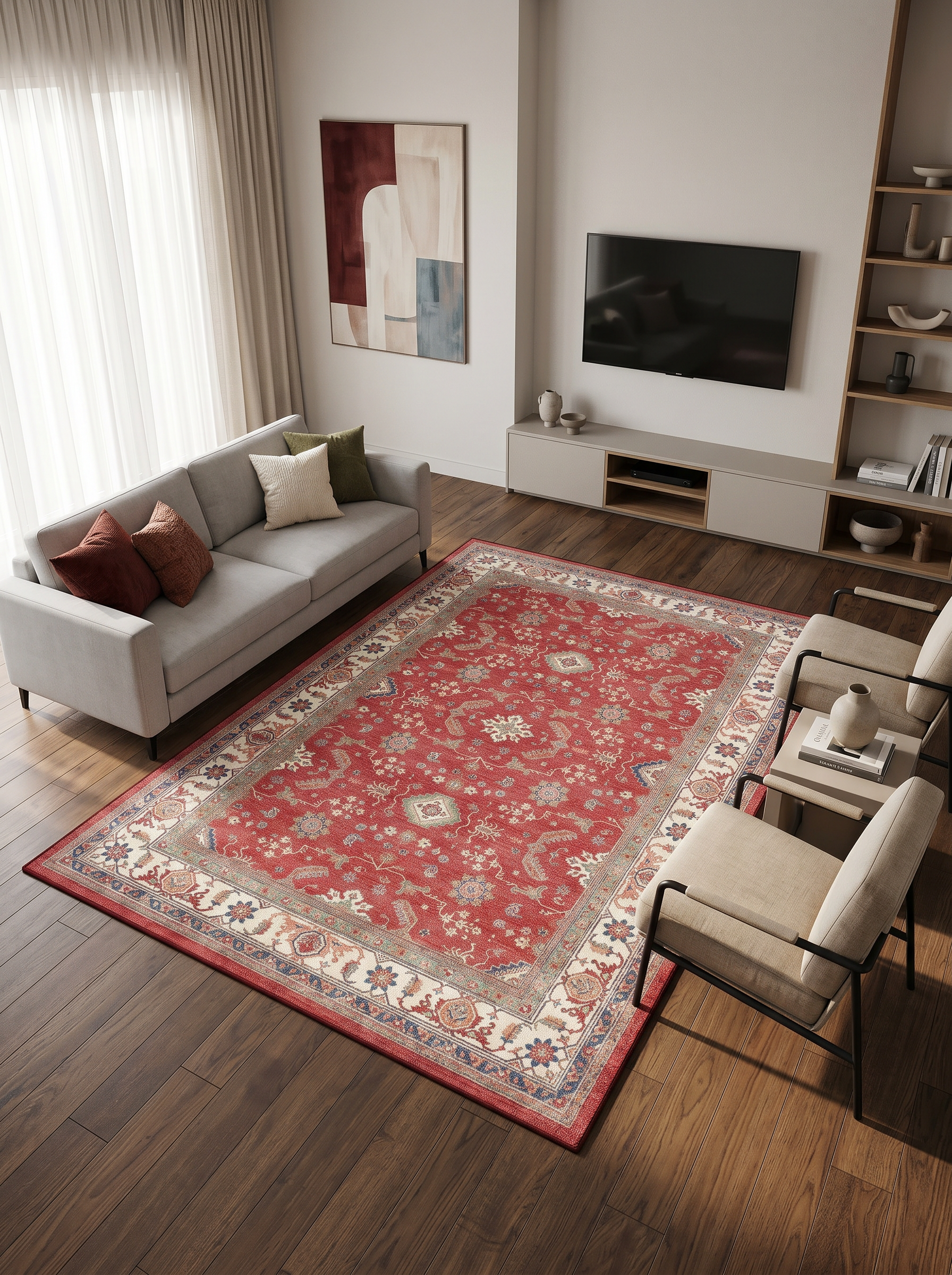 yıkanabilir kaymaz taban şönil dokuma halı 80x200 kirmizi; renkli