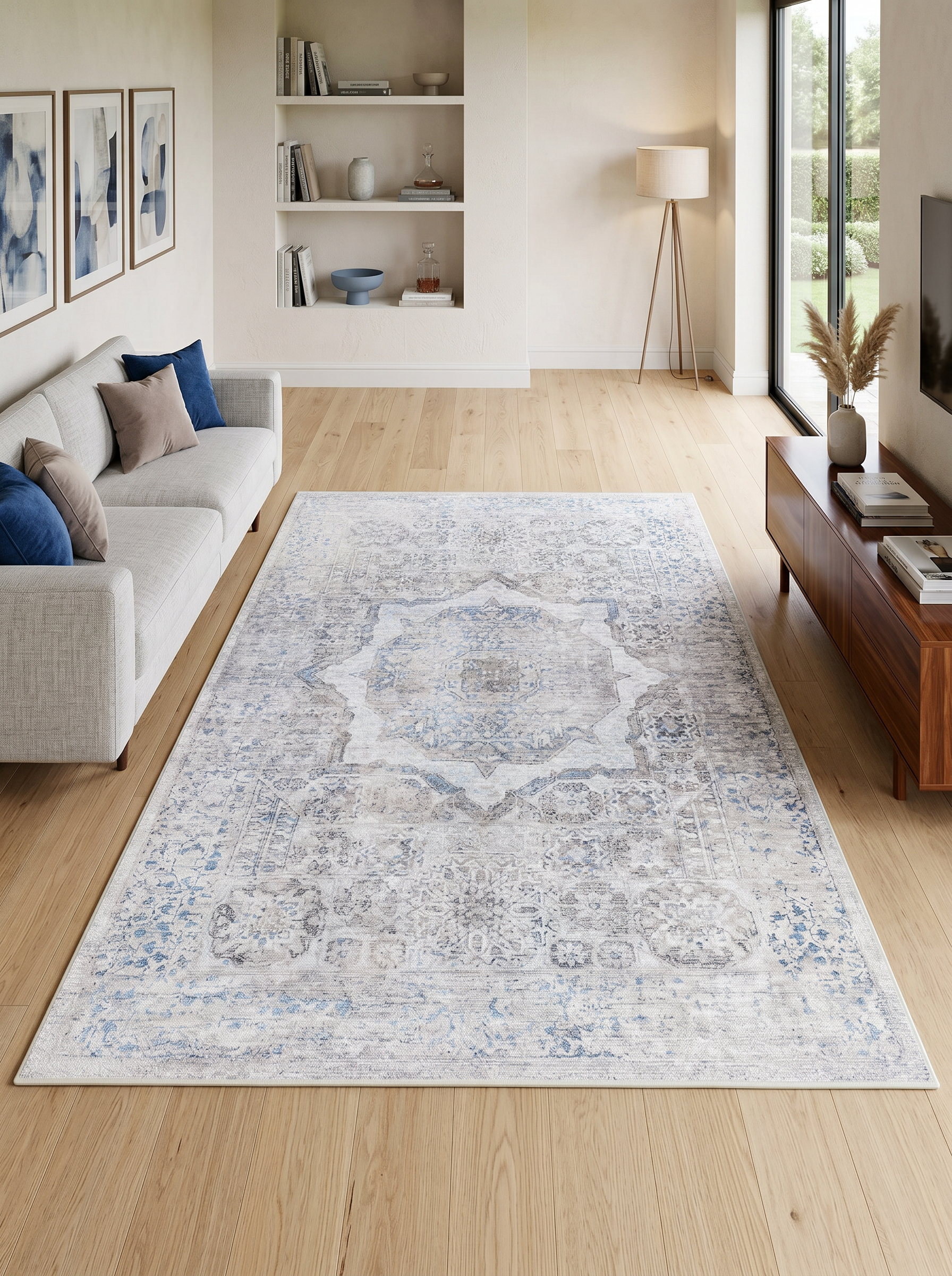 yıkanabilir kaymaz taban şönil dokuma halı 80x100 gri; mavi