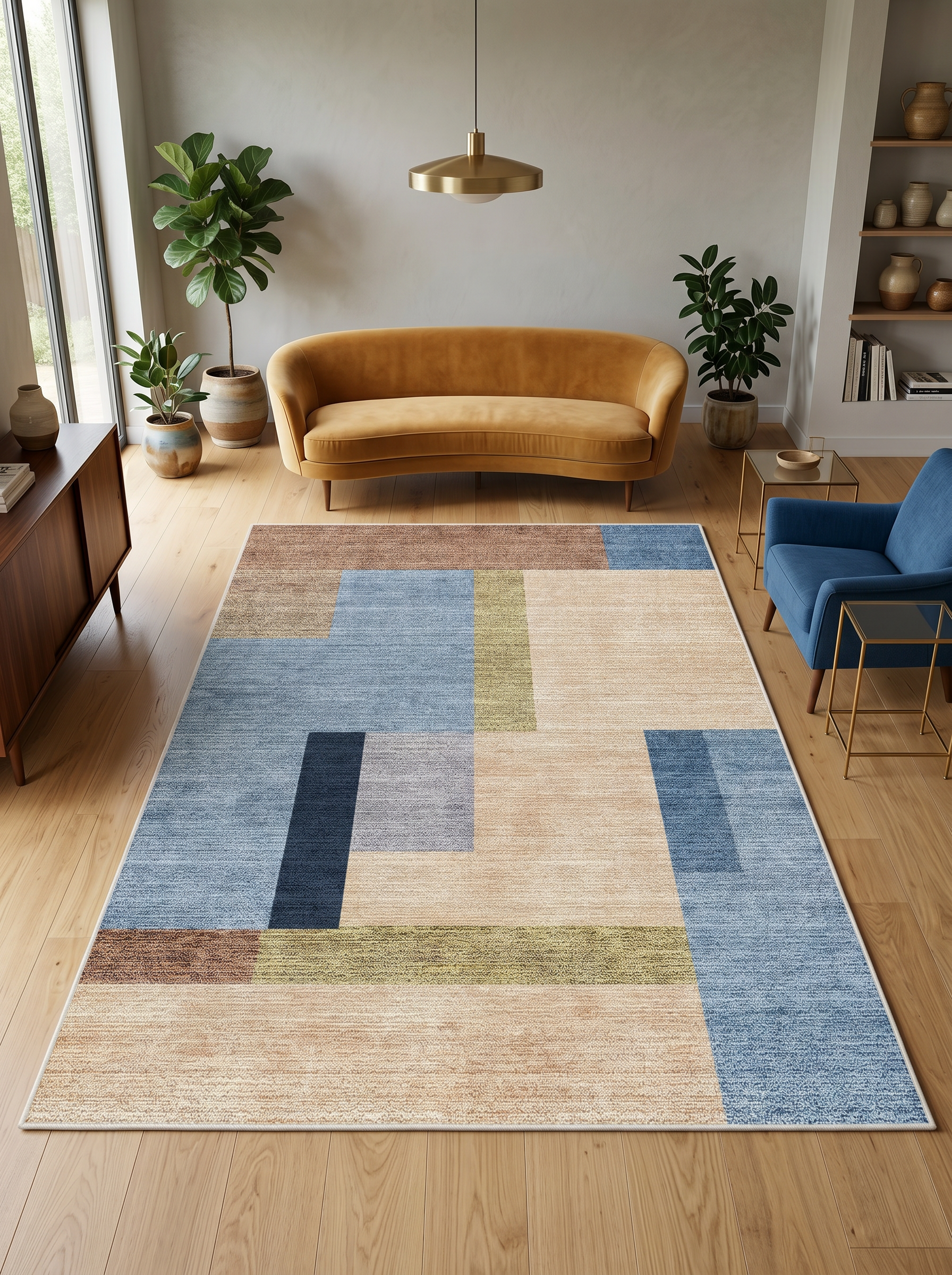 yıkanabilir kaymaz taban şönil dokuma halı 200x290 (6 m²) mavi; bej; renkli