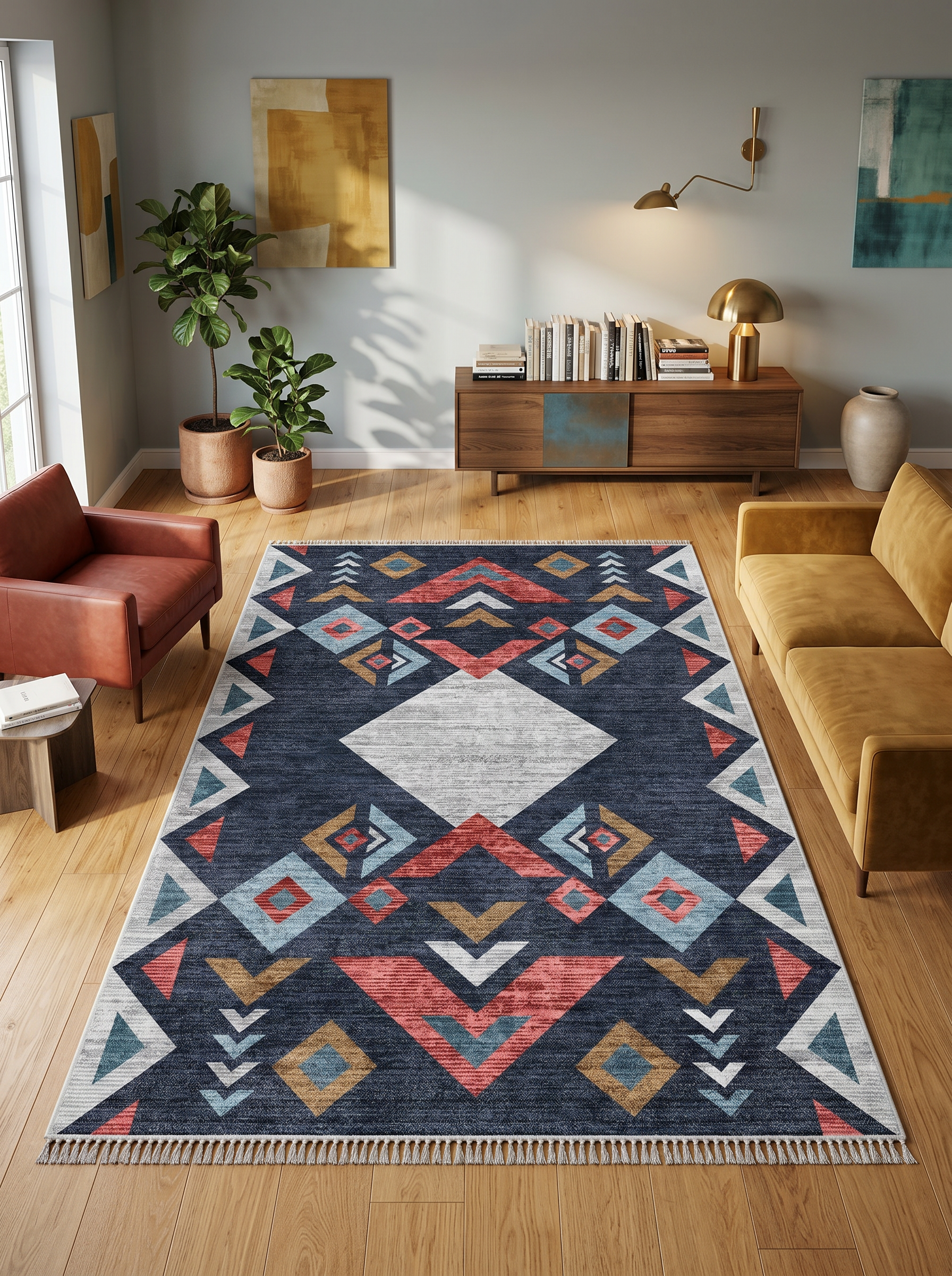yıkanabilir kaymaz taban şönil dokuma halı 120x180 lacivert; renkli