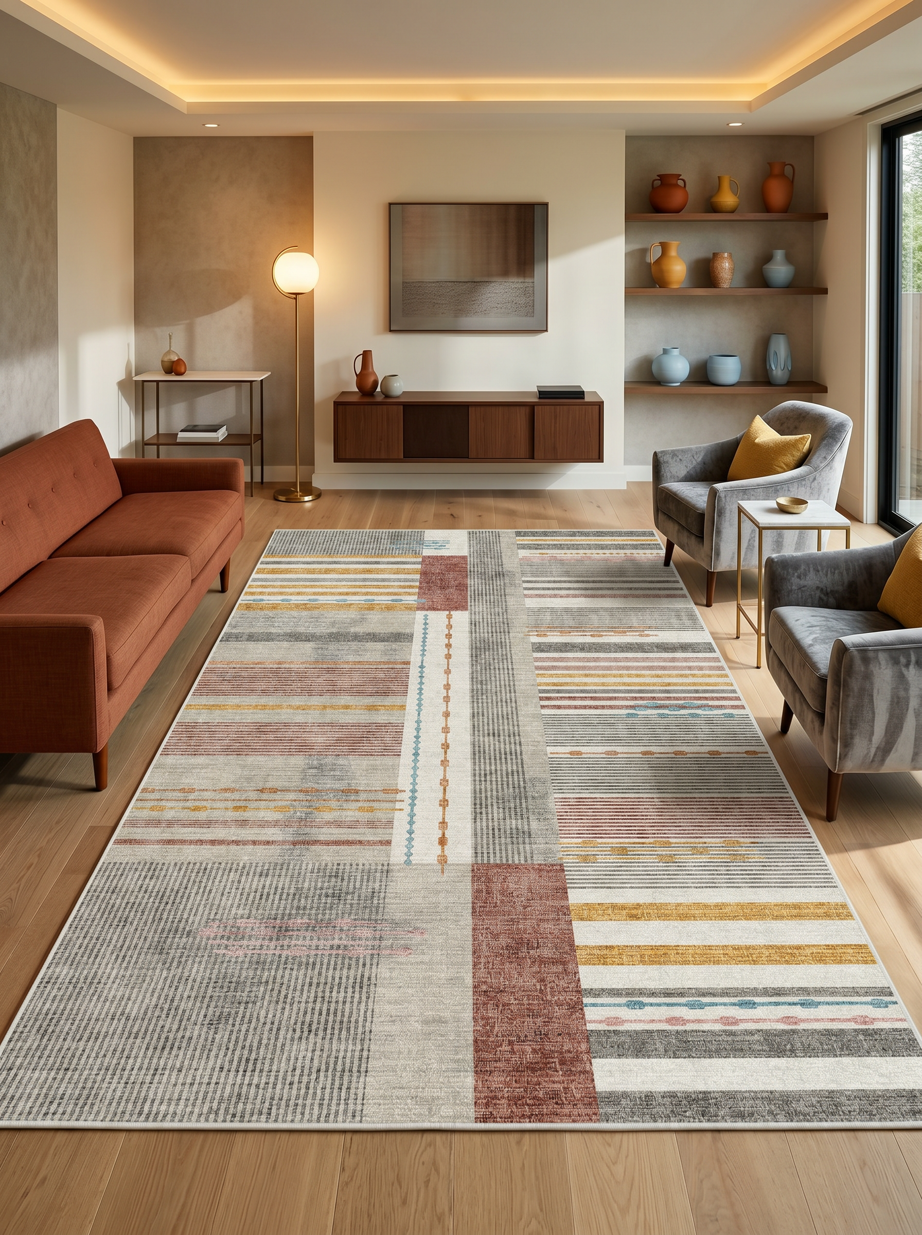 yıkanabilir kaymaz taban şönil dokuma halı 120x180 kahverengi; bej; renkli