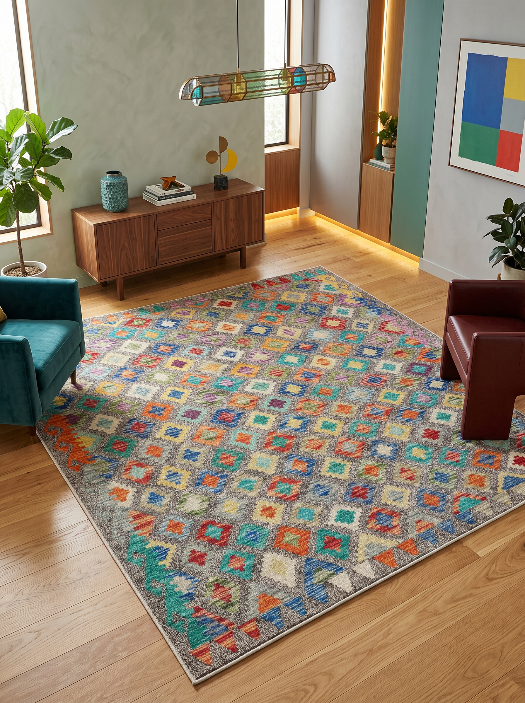 Arte VN123-1 Modern Geometrik Desenli Renkli Dekoratif Salon Mutfak Koridor Halısı