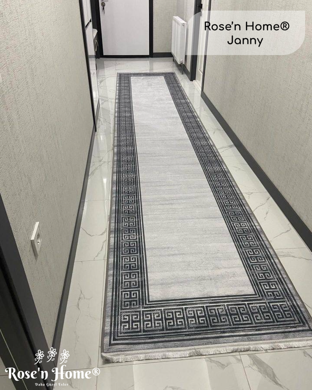 JANNY - Kaymaz Deri Taban Makinede Yıkanabilir Salon Oturma Odası Mutfak Halısı