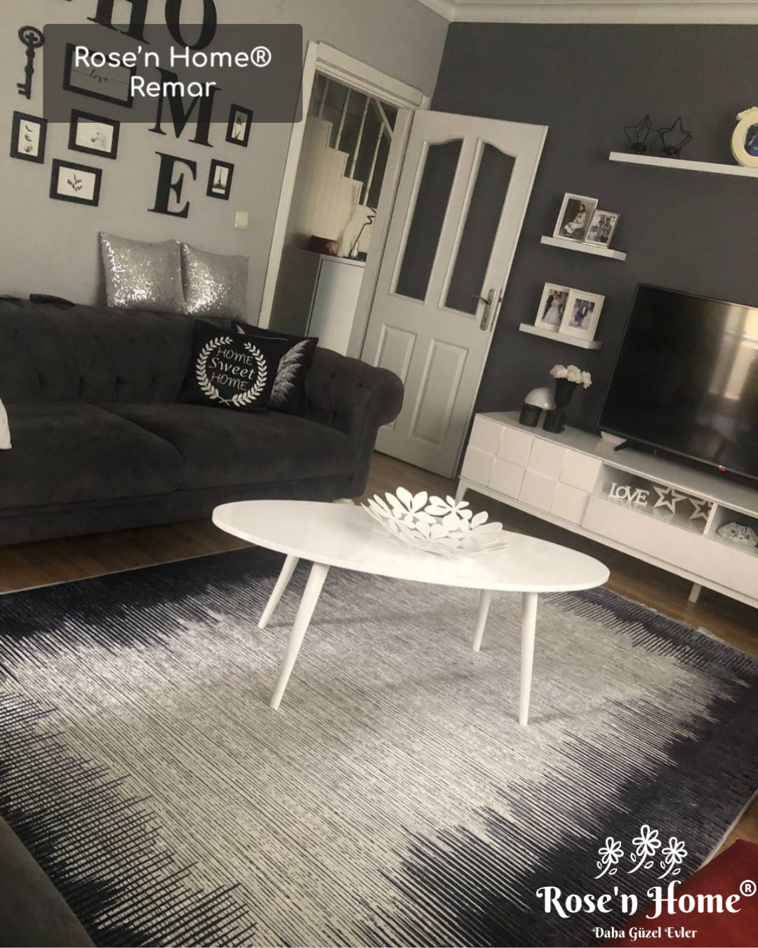 REMAR - Kaymaz Deri Taban Makinede Yıkanabilir Salon Oturma Odası Mutfak Halısı