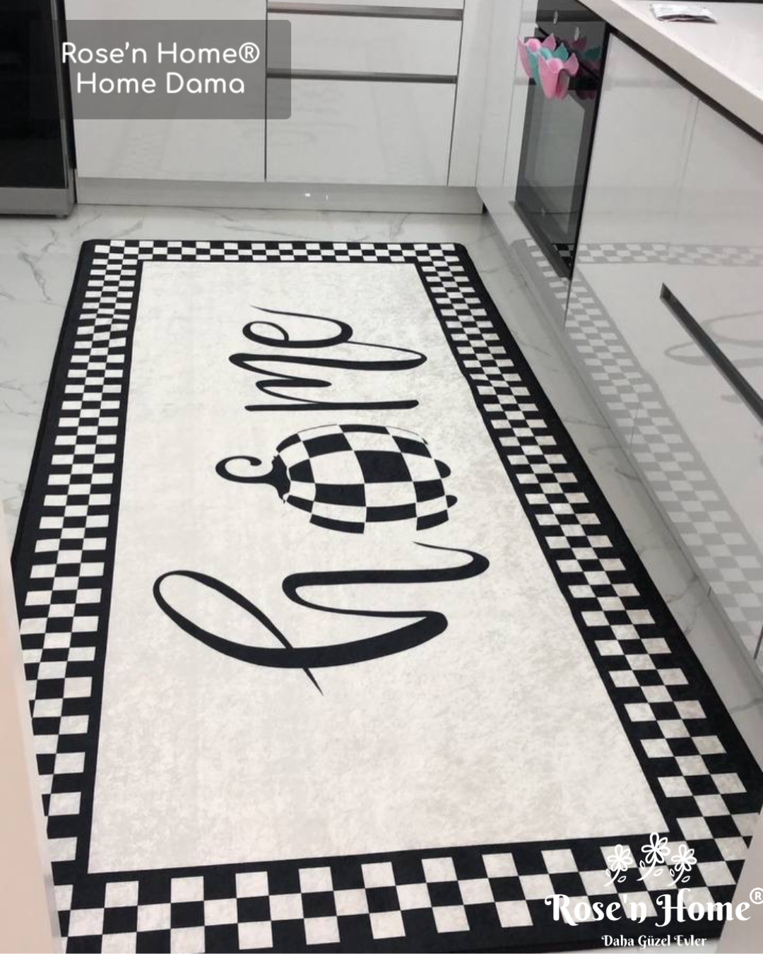 HOME DAMA - Kaymaz Deri Taban Makinede Yıkanabilir Salon Oturma Odası Mutfak Halısı