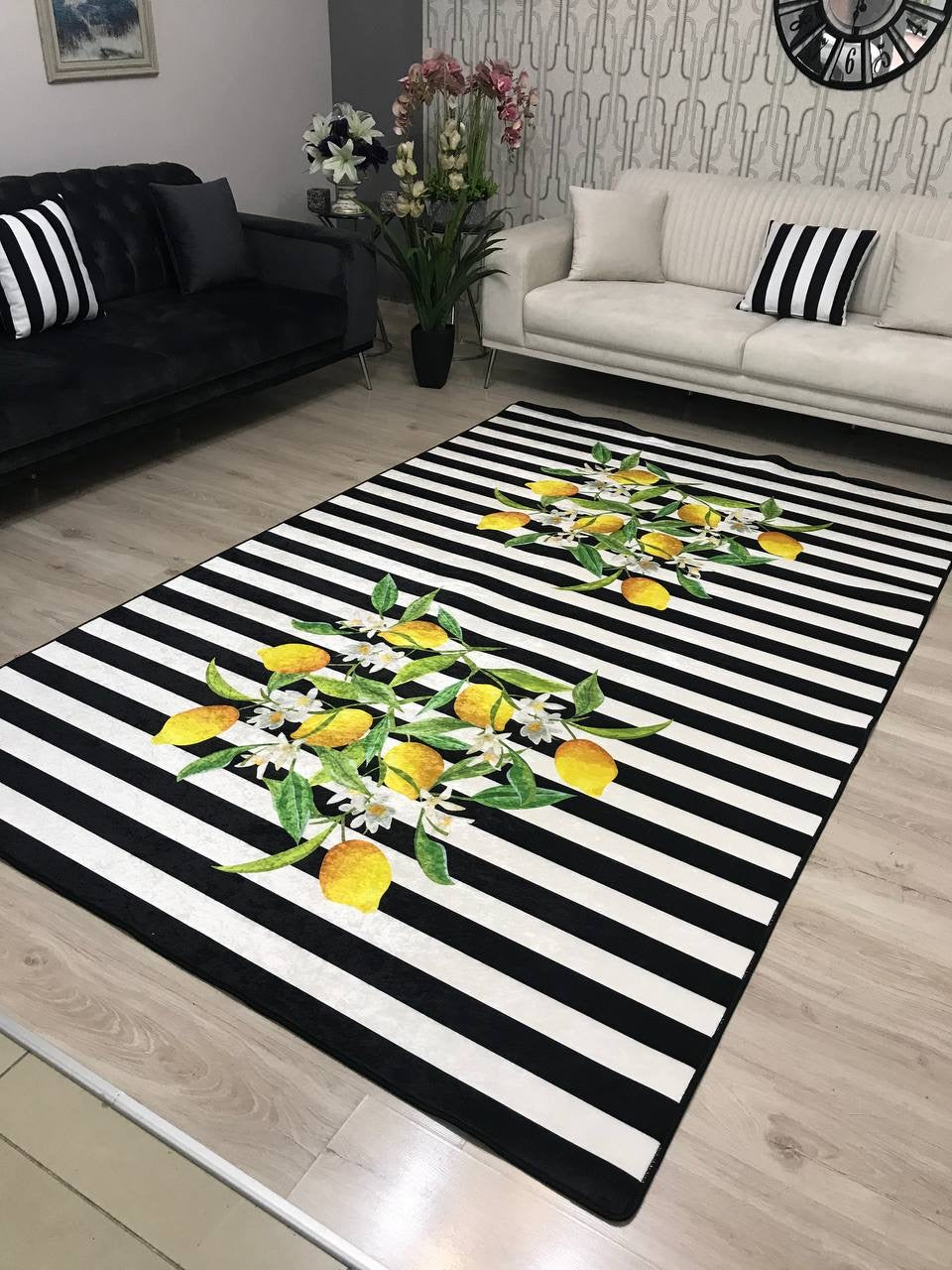 LEMON - Kaymaz Deri Taban Makinede Yıkanabilir Salon Oturma Odası Mutfak Halısı
