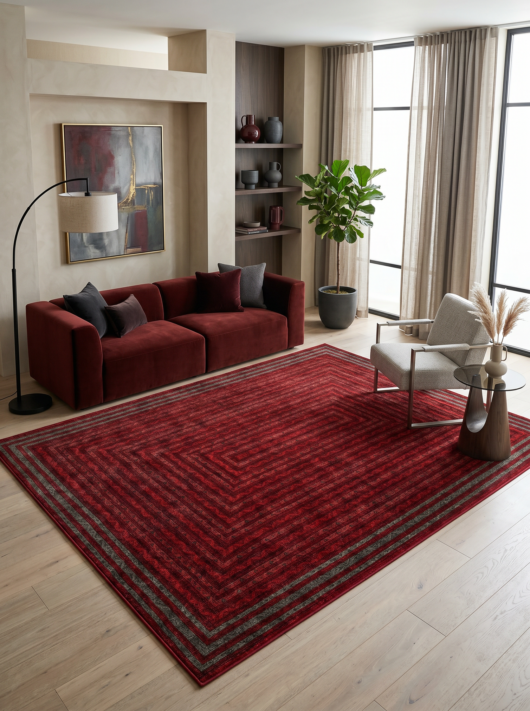 yıkanabilir kaymaz taban şönil dokuma halı 160x230 (4 m²) kirmizi; antrasit