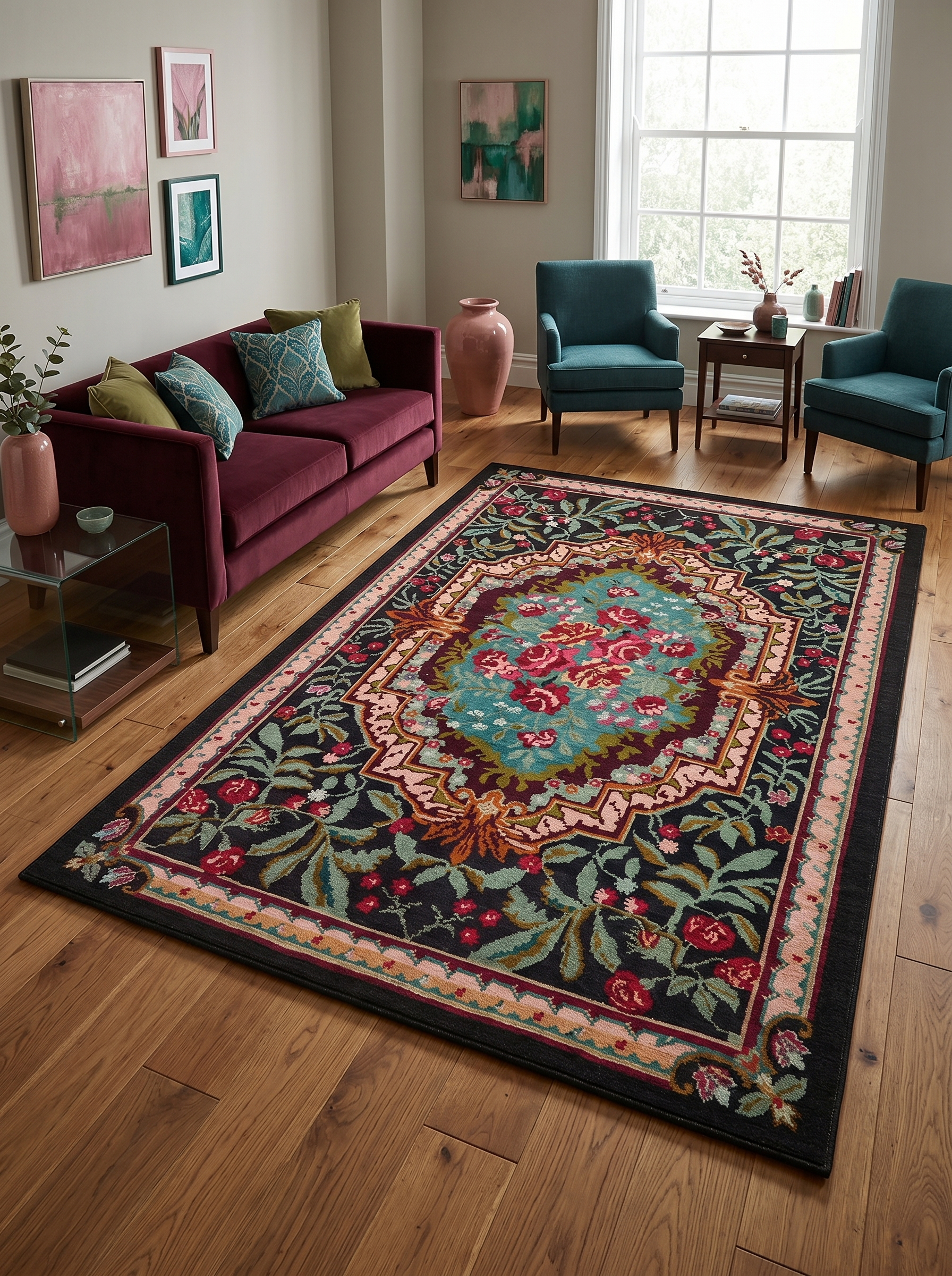 yıkanabilir kaymaz taban şönil dokuma halı 200x250 (5 m²) siyah; renkli