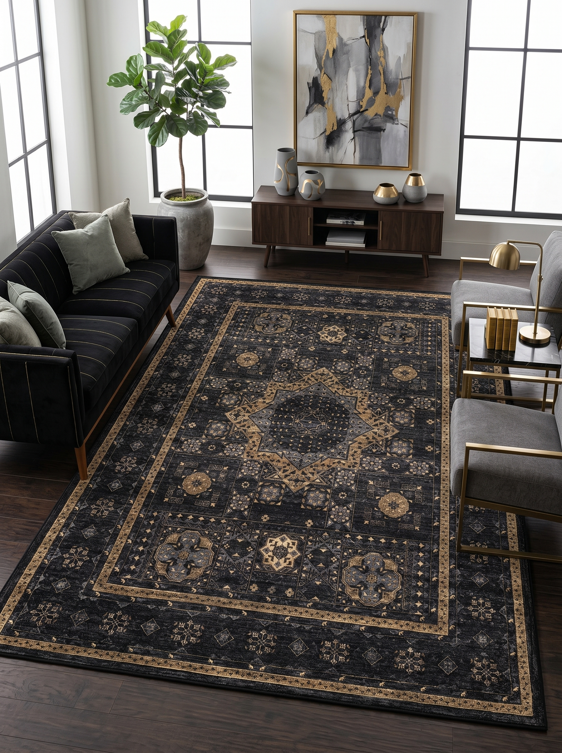yıkanabilir kaymaz taban şönil dokuma halı 80x100 siyah; antrasit