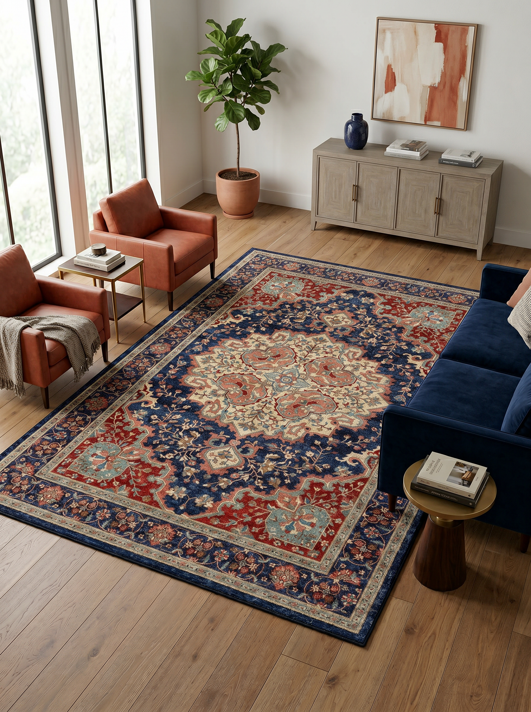 yıkanabilir kaymaz taban şönil dokuma halı 80x100 lacivert; renkli