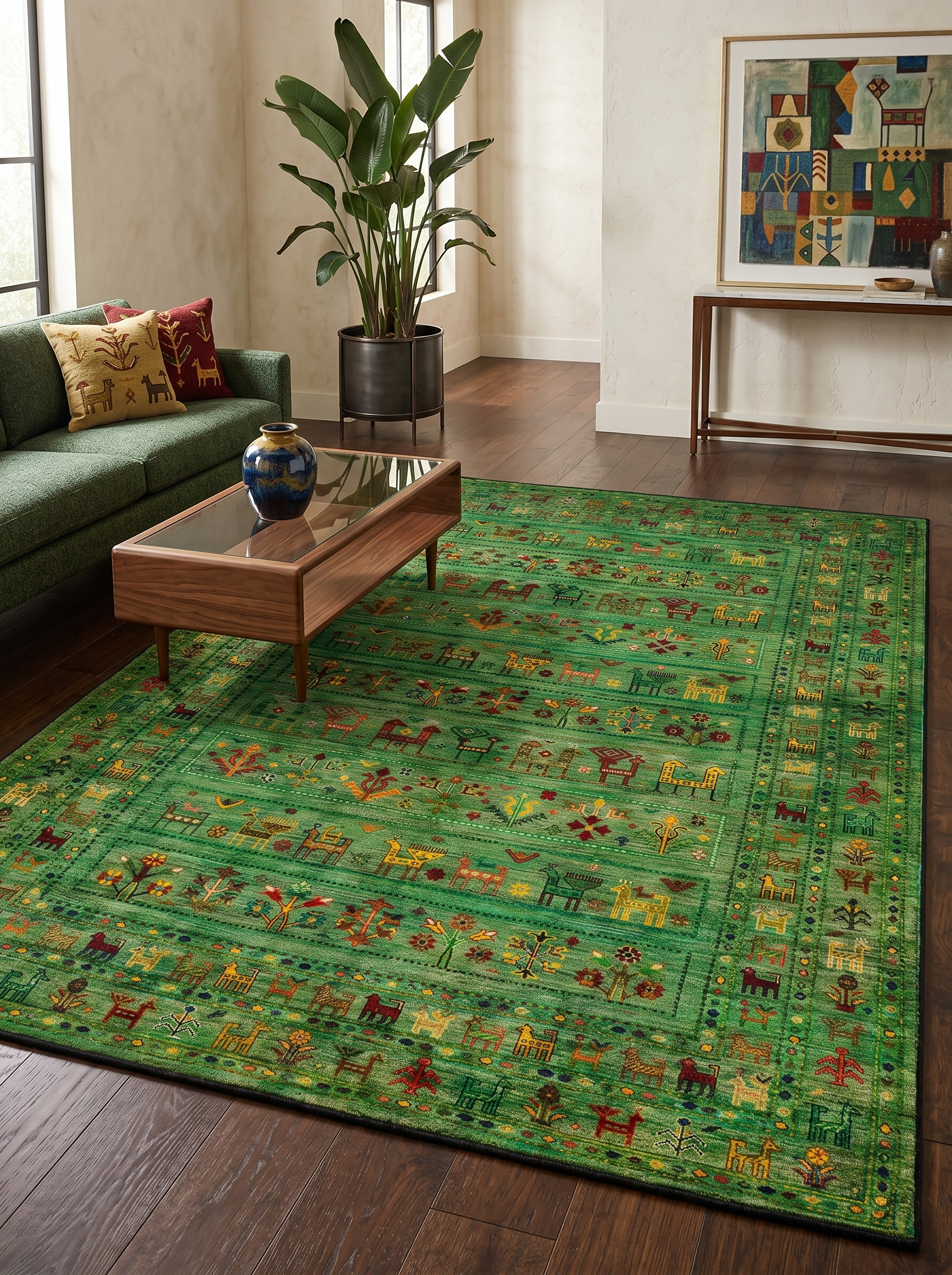 yıkanabilir kaymaz taban şönil dokuma halı 160x230 (4 m²) yesil; renkli