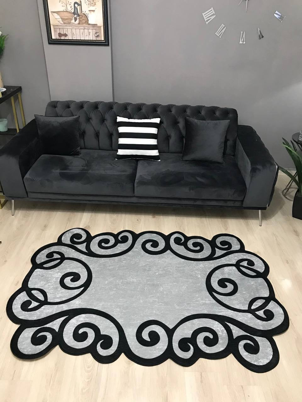 MELODİ GRİ - Kaymaz Deri Taban Makinede Yıkanabilir Salon Oturma Odası Mutfak Halısı
