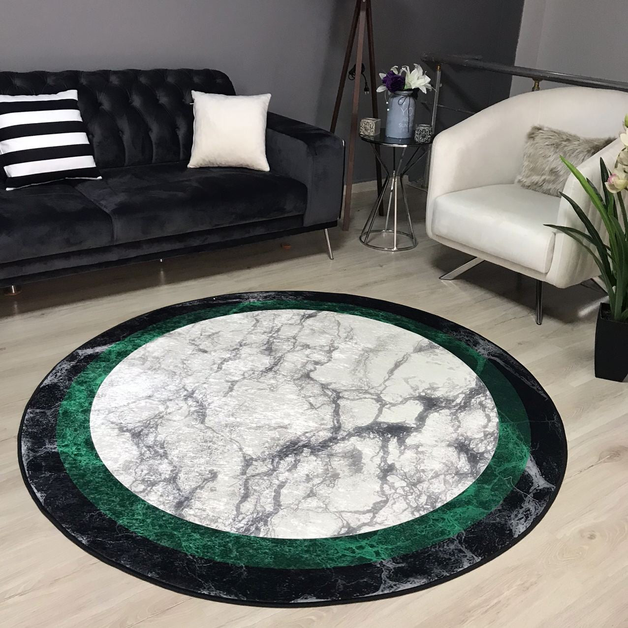 FRAME MERMER YEŞİL - Kaymaz Deri Taban Makinede Yıkanabilir Salon Oturma Odası Mutfak Halısı