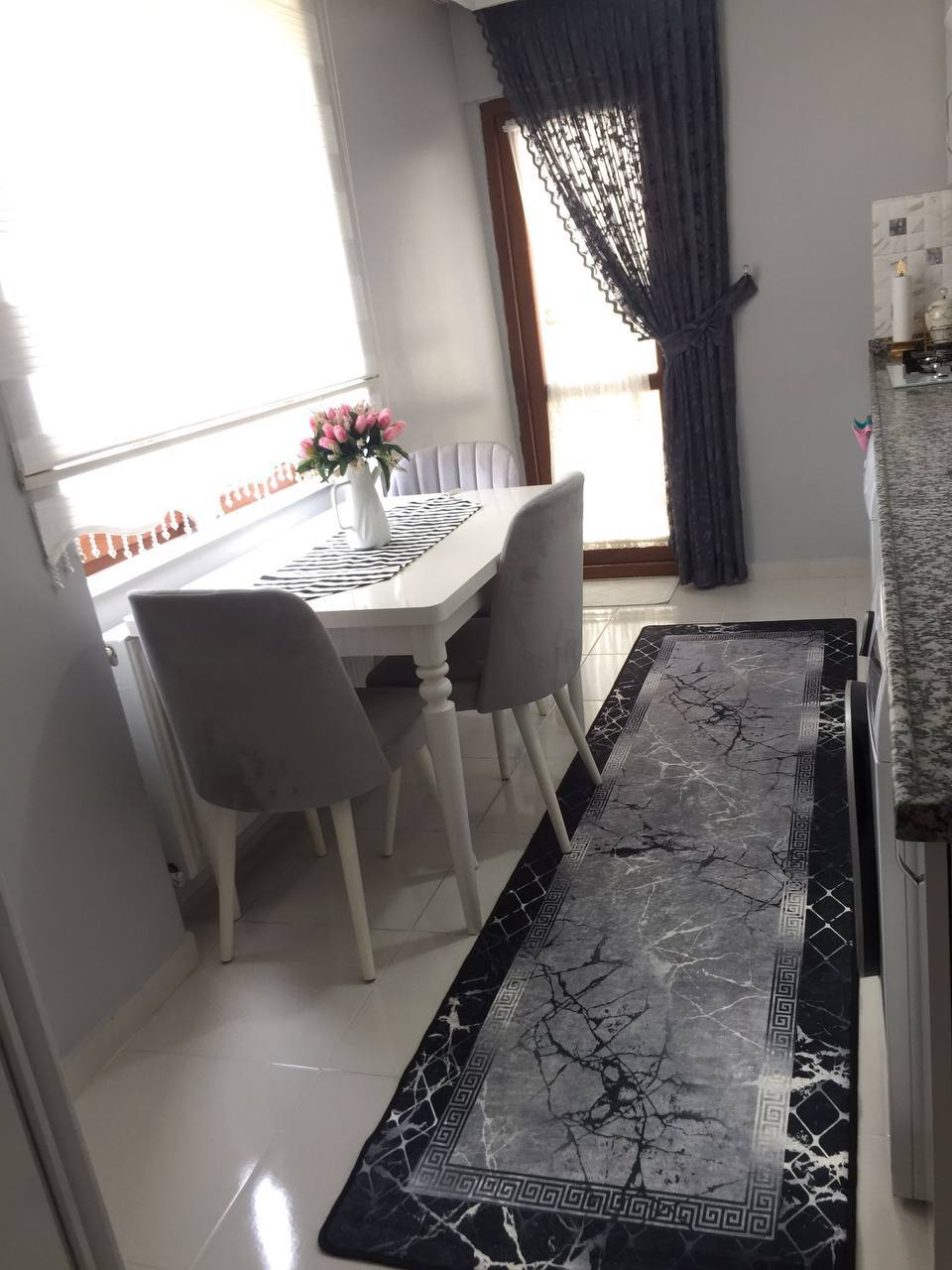 VENDY SİYAH - Kaymaz Deri Taban Makinede Yıkanabilir Salon Oturma Odası Mutfak Halısı