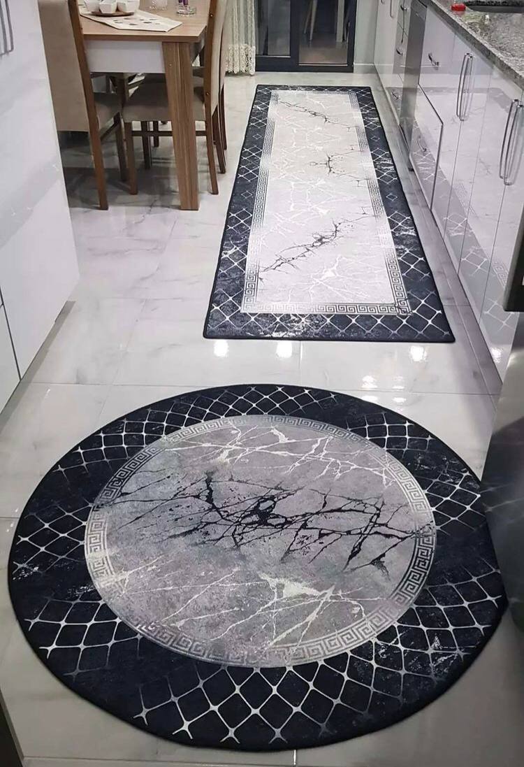 VENDY SİYAH - Kaymaz Deri Taban Makinede Yıkanabilir Salon Oturma Odası Mutfak Halısı