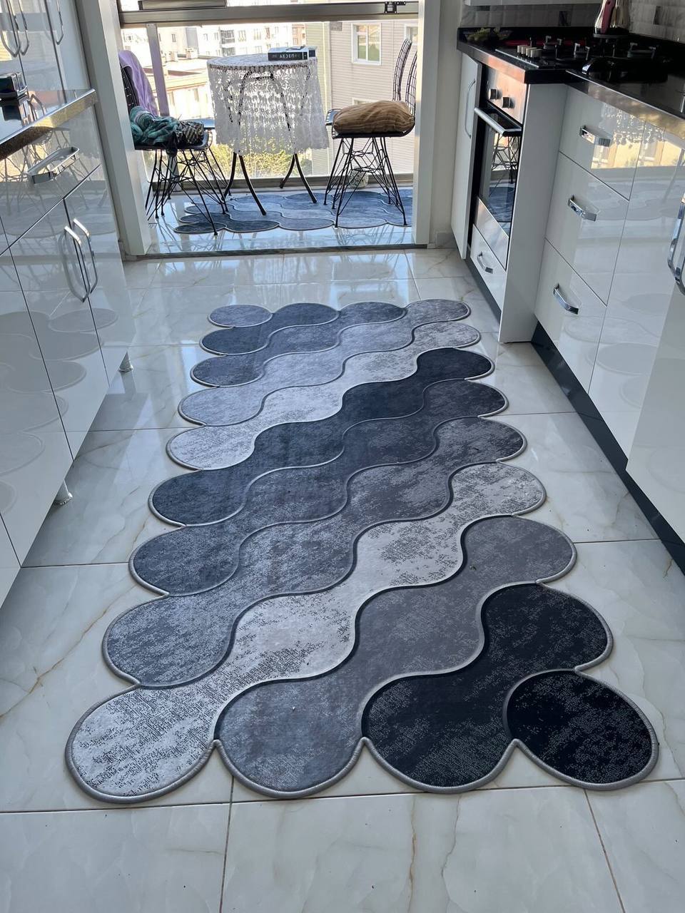 FORM GRİ - Kaymaz Deri Taban Makinede Yıkanabilir Salon Oturma Odası Mutfak Halısı