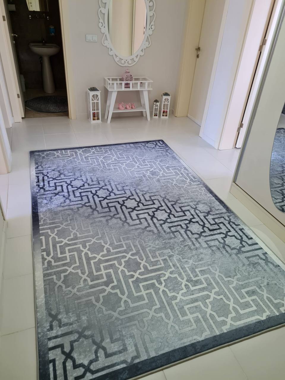 LİSBURN GRİ - Kaymaz Deri Taban Makinede Yıkanabilir Salon Oturma Odası Mutfak Halısı