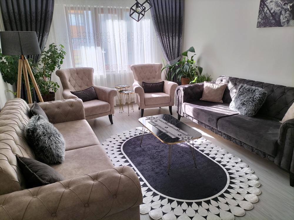 FUGA - Kaymaz Deri Taban Makinede Yıkanabilir Salon Oturma Odası Mutfak Halısı